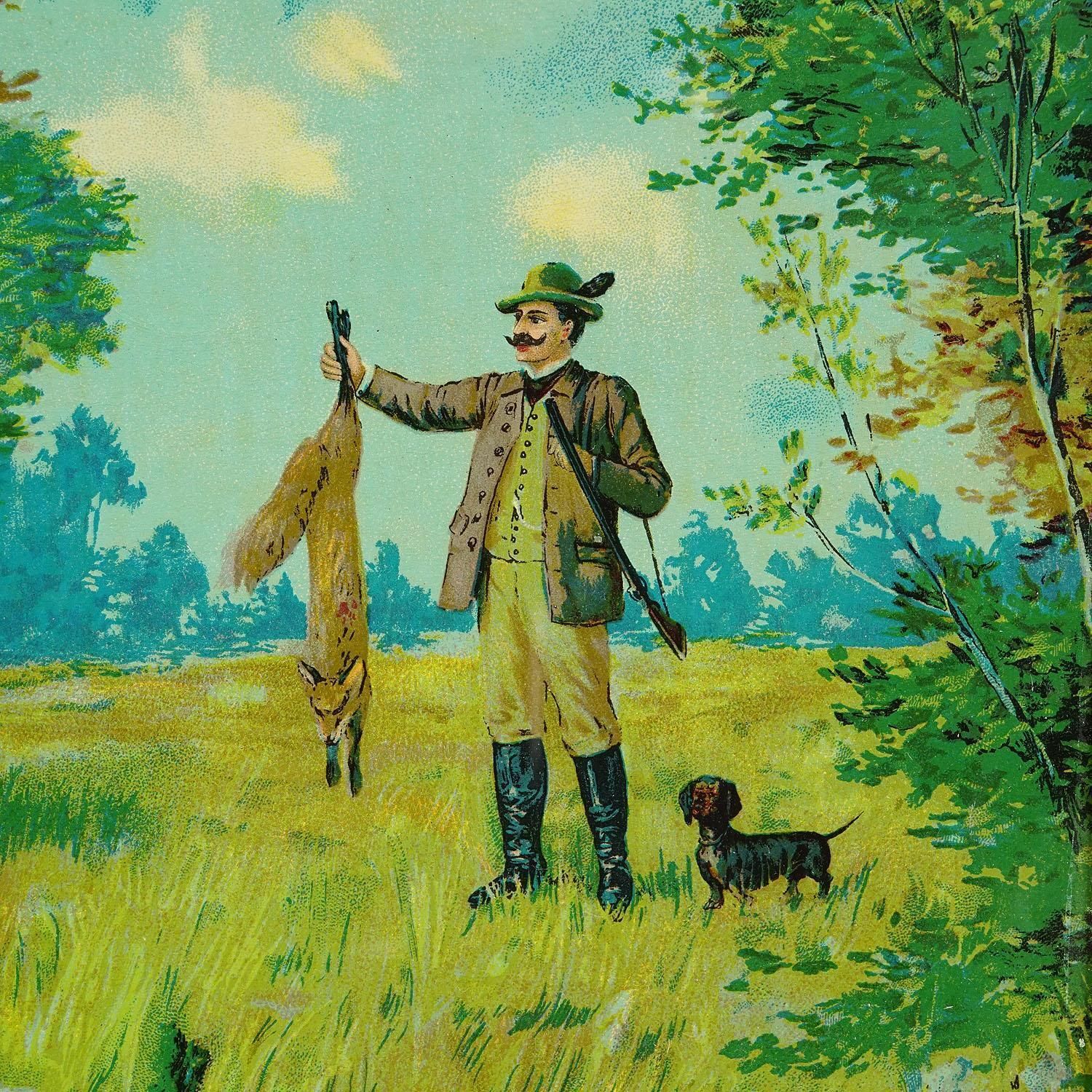 Antique Oil Print With Victorian Hunting Scene After Josef Ringeisen photo Art