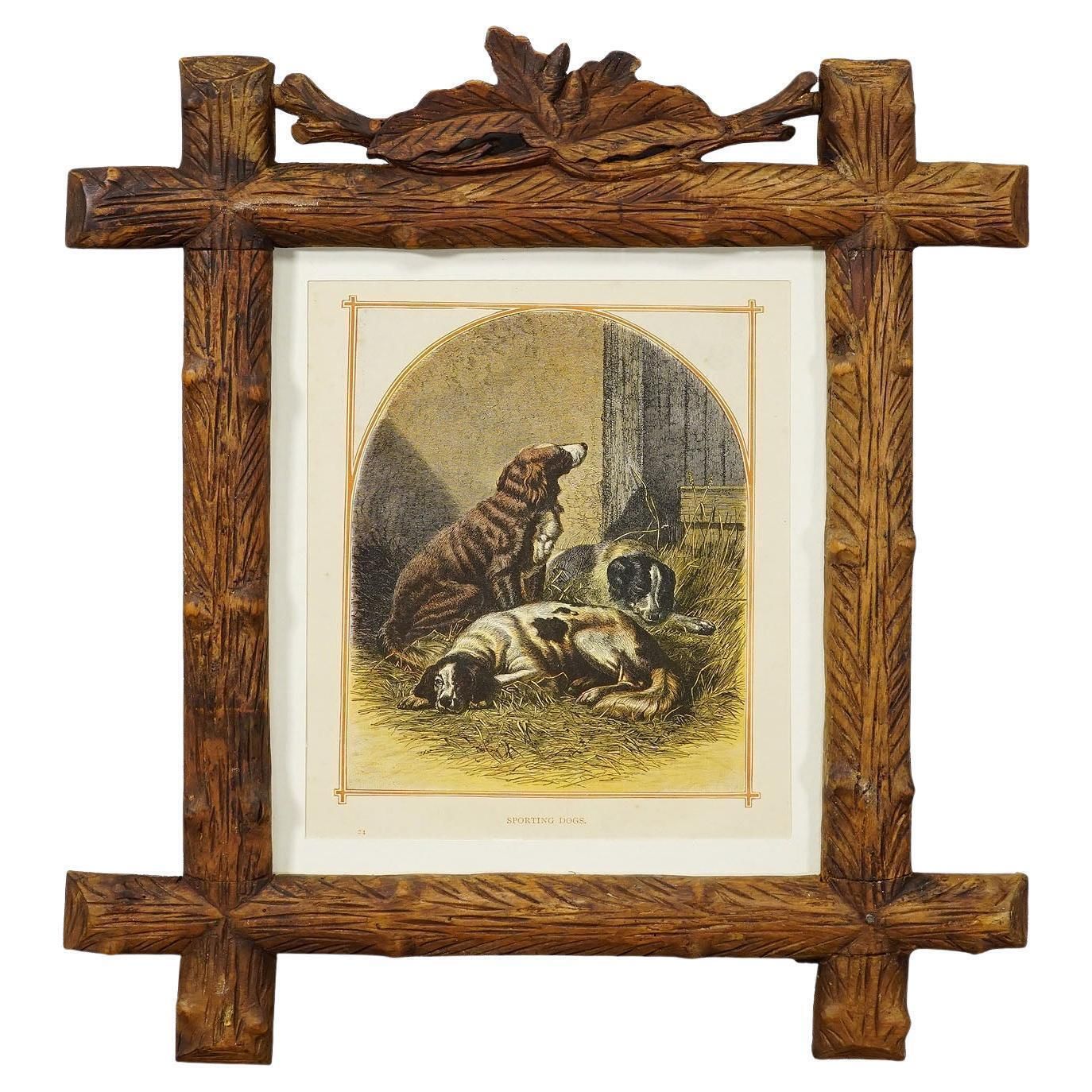 Antique Lithography Print With Sporting Dogs 19th Century