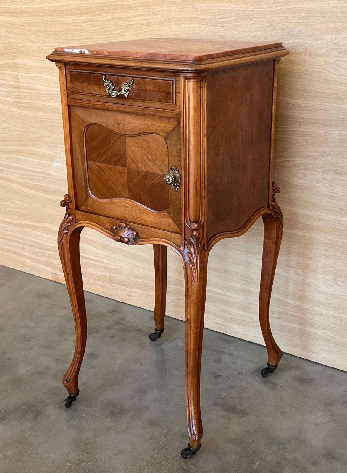 Antique French Mahogany Night Stands With Marble Top And Wheels, 1900 photo Furniture