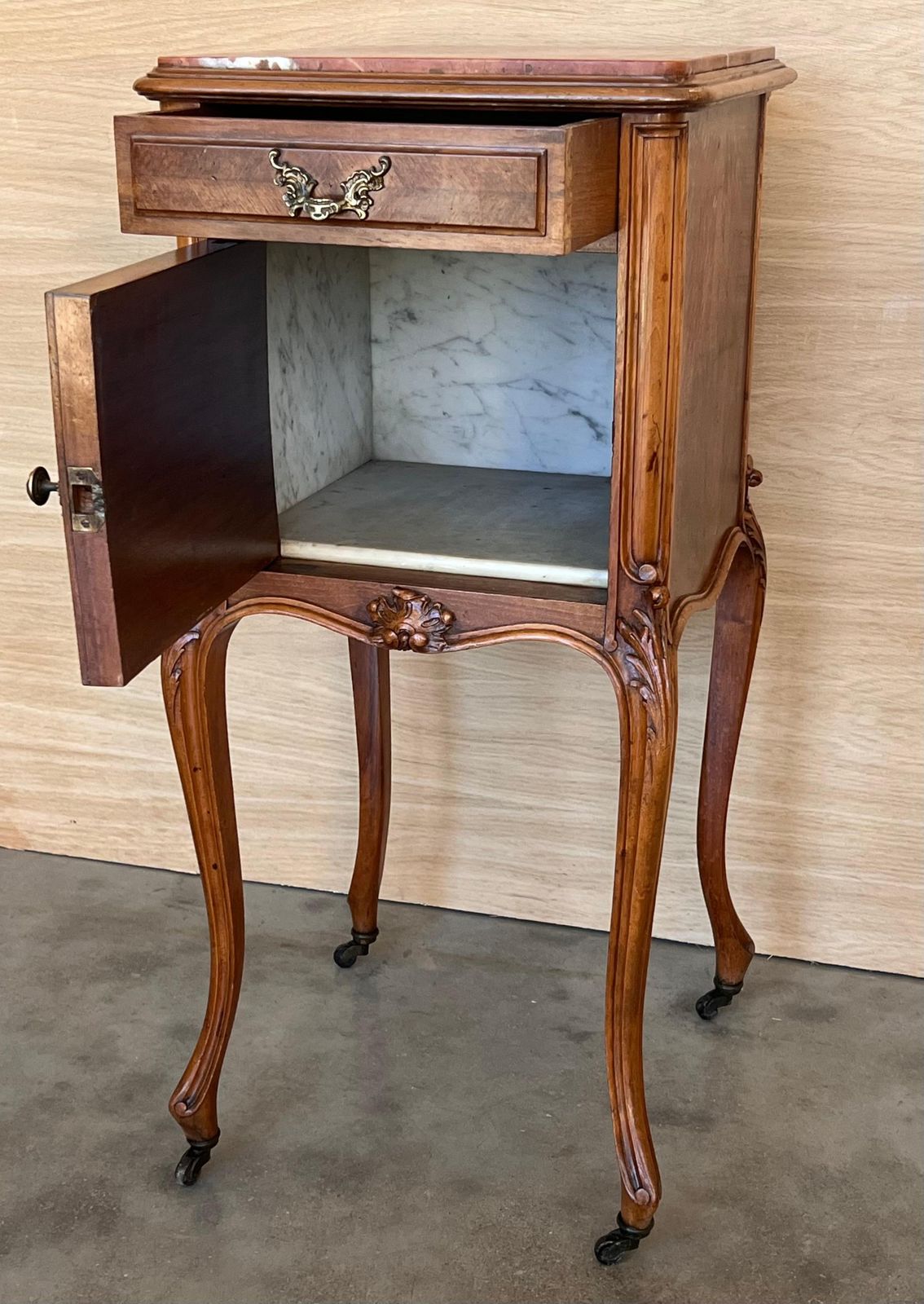 Antique French Mahogany Night Stands With Marble Top And Wheels, 1900 photo 2528.0