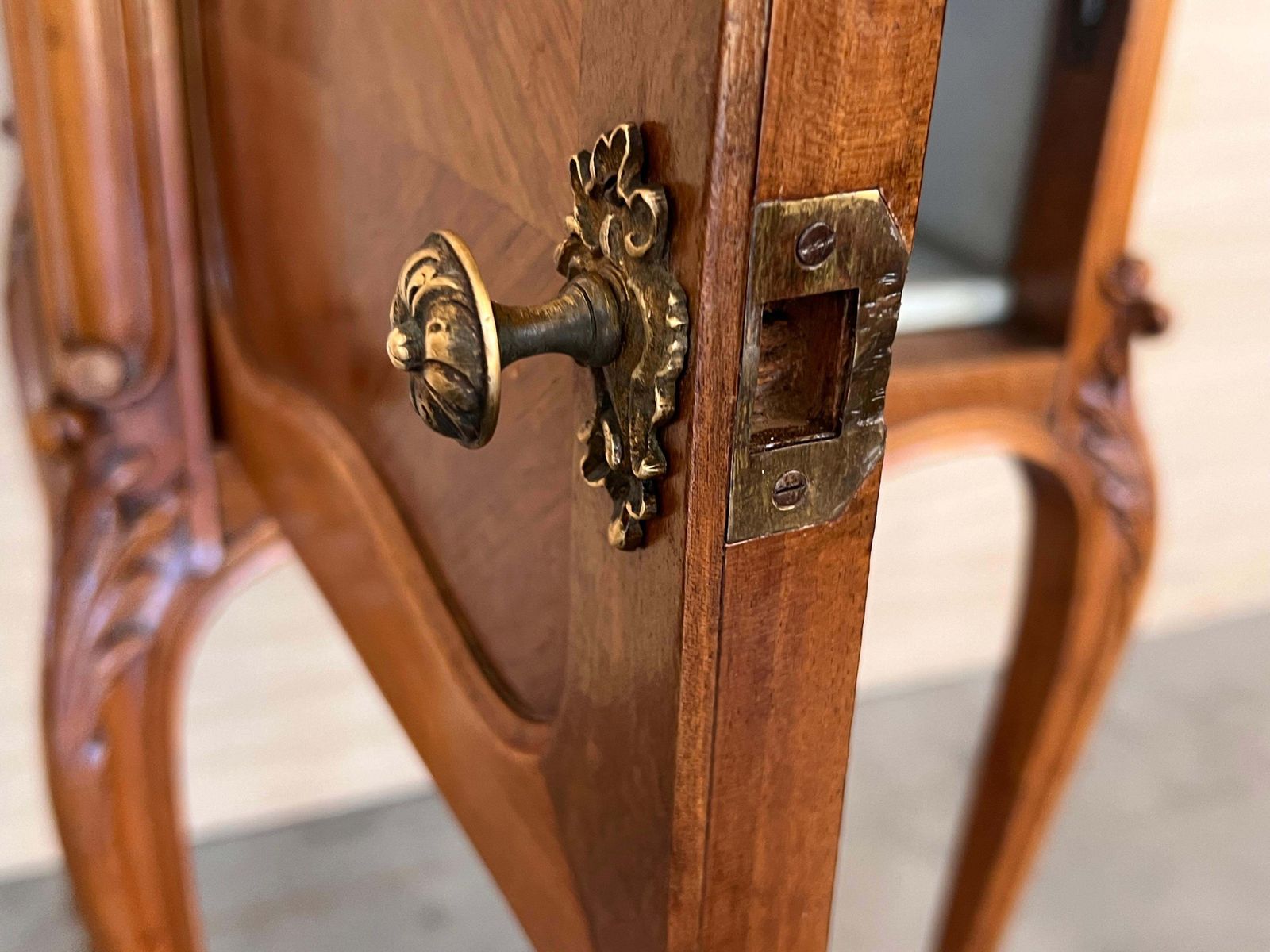 Furniture Antique French Mahogany Night Stands With Marble Top And Wheels, 1900 photo