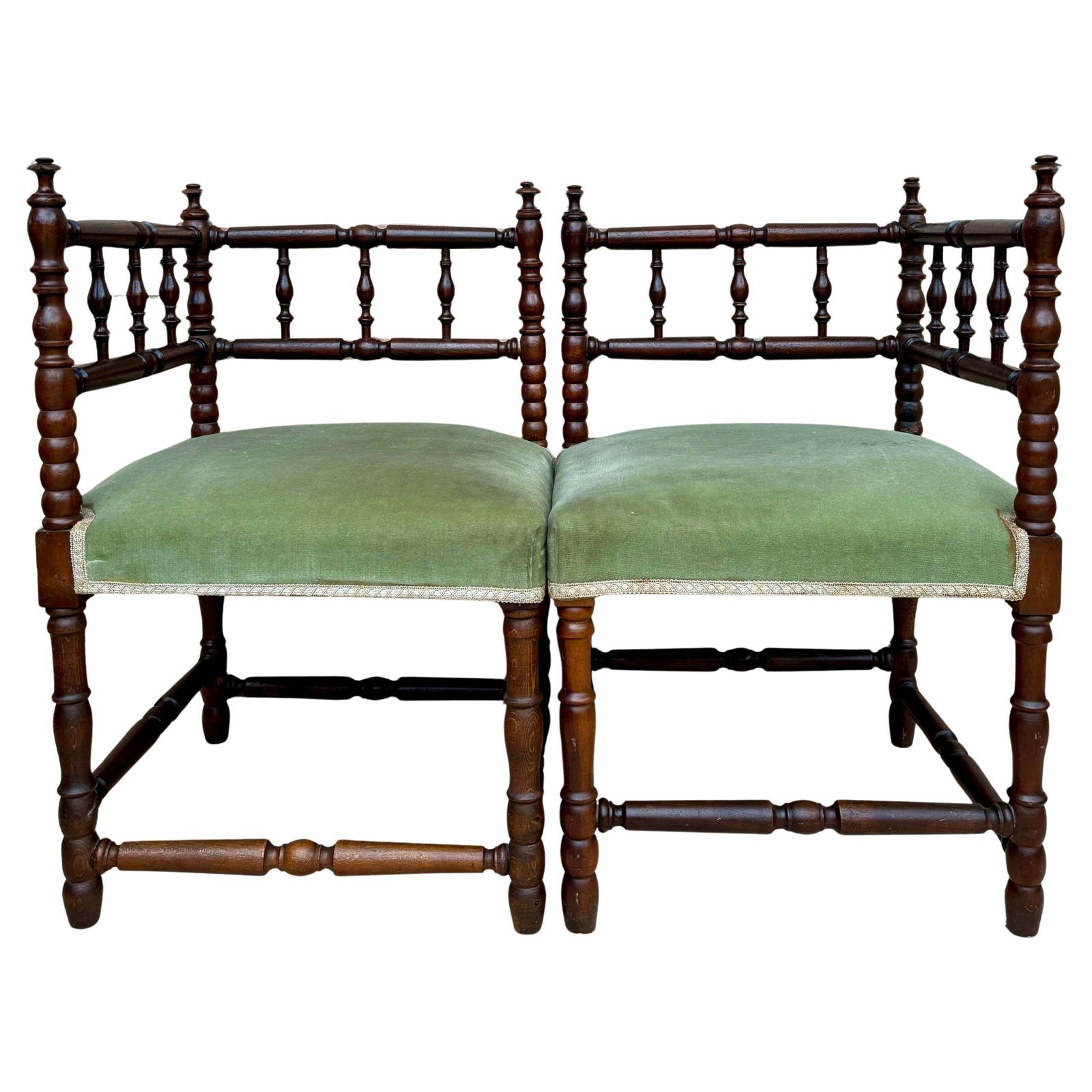 Mid Century French Corner Chairs, 1940s, Set Of 2