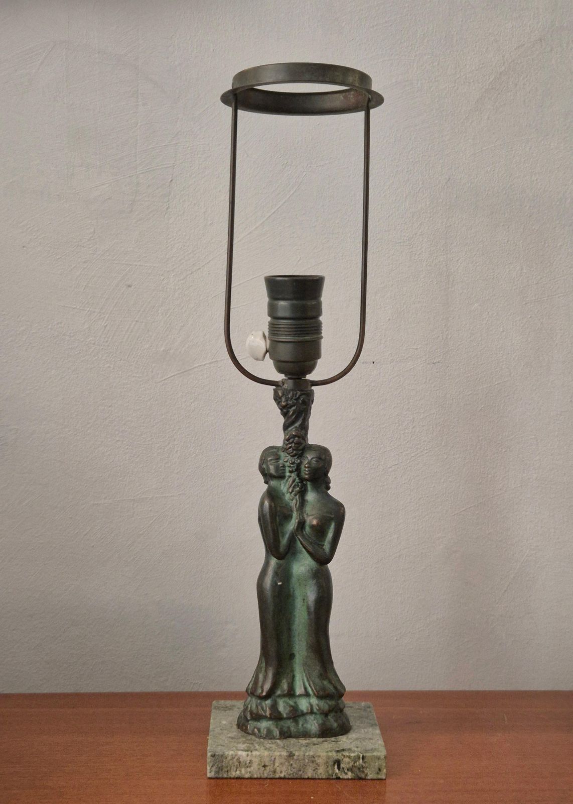 Table Lamp In Bronze With Green Marble Base, Scandinavian Grace 1920/30s photo furniture