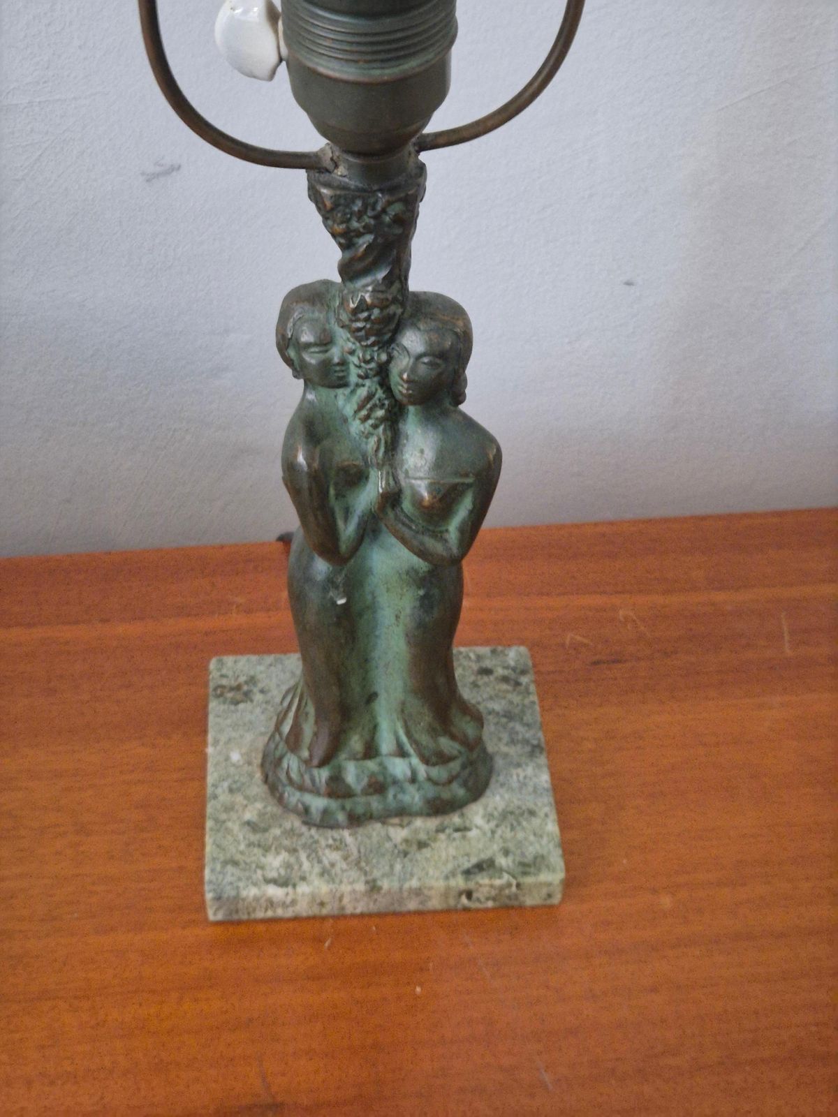 Table Lamp In Bronze With Green Marble Base, Scandinavian Grace 1920/30s photo Lighting