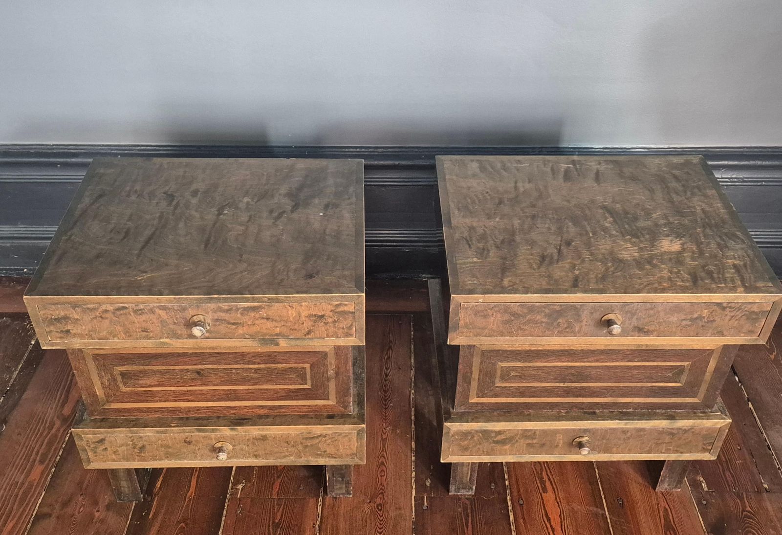 Bedside Tables In Stained Curly Birch, Art Deco, Finland 1930s photo furniture
