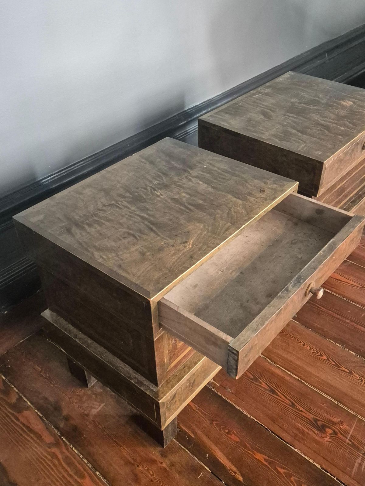 Bedside Tables In Stained Curly Birch, Art Deco, Finland 1930s photo vinterior