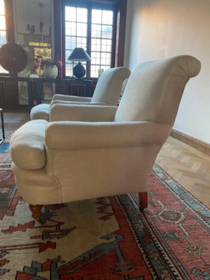 Edwardian Armchairs, A Pair, Reupholstered And Bought From Hilary Batstone. photo vintage