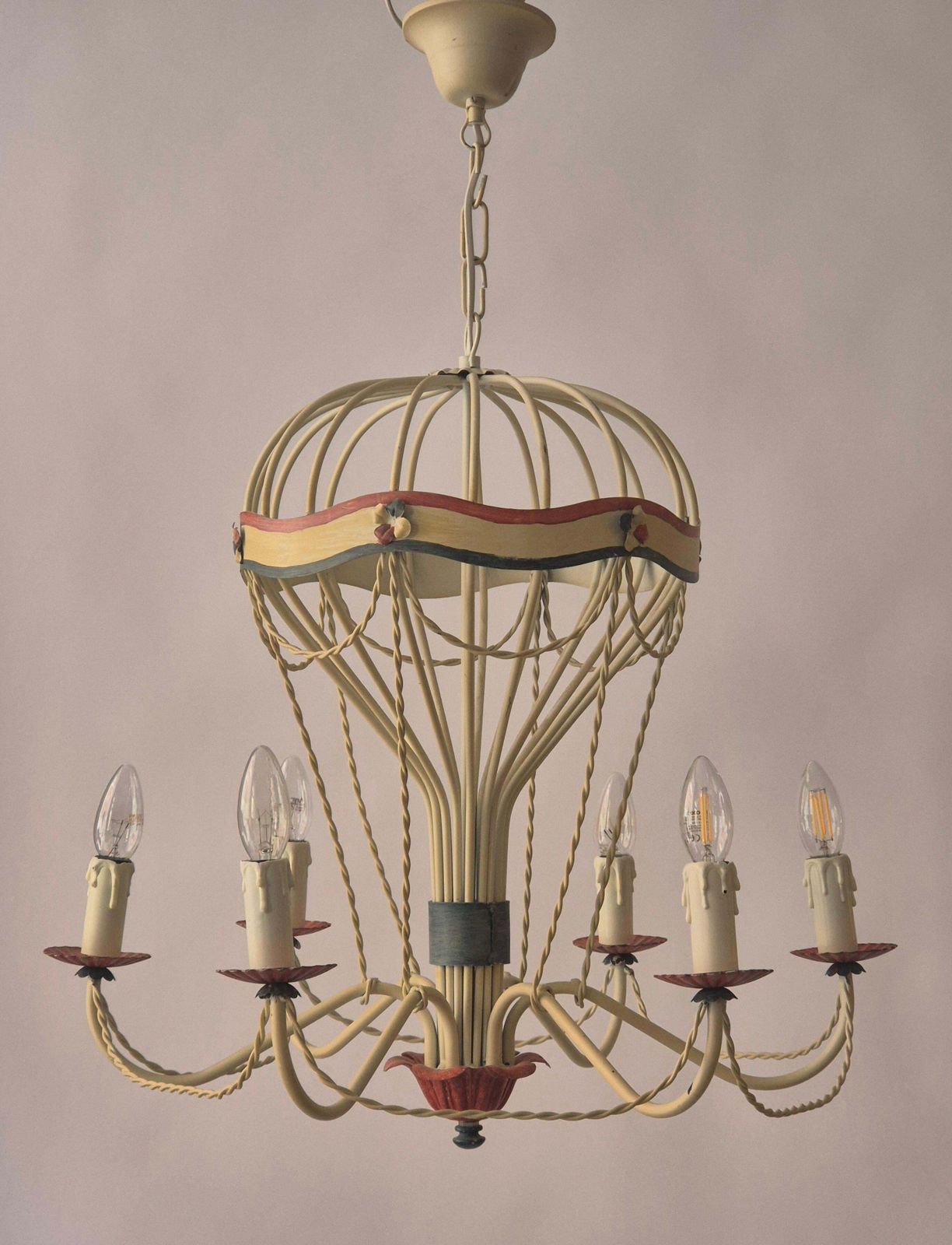 photo furniture French Gilt Iron And Painted Tôle  Hot Air Balloon Chandelier, Mid 20th Century