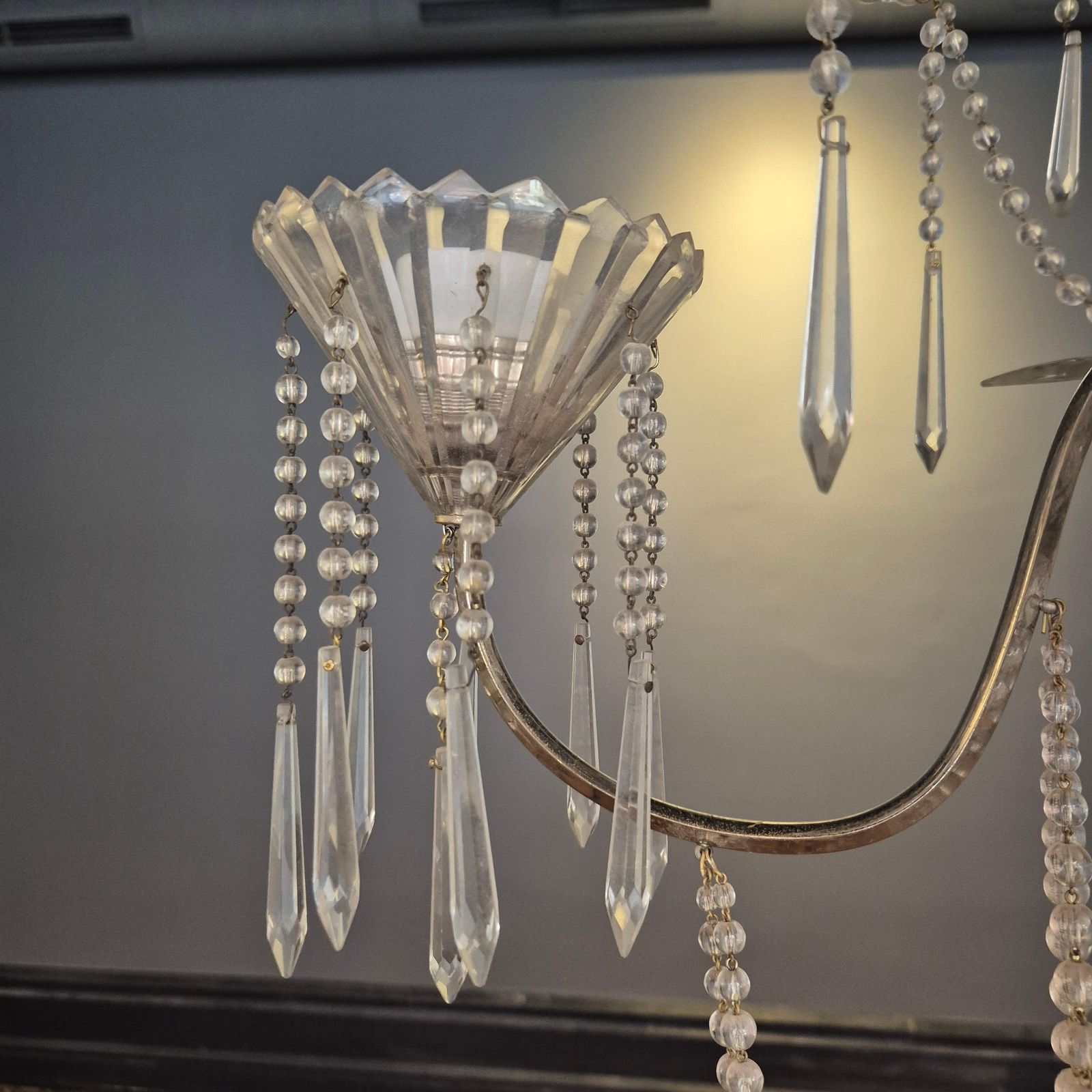 Chandelier, Crystal And Silverplate, Swedish Neoclassicism photo vintage