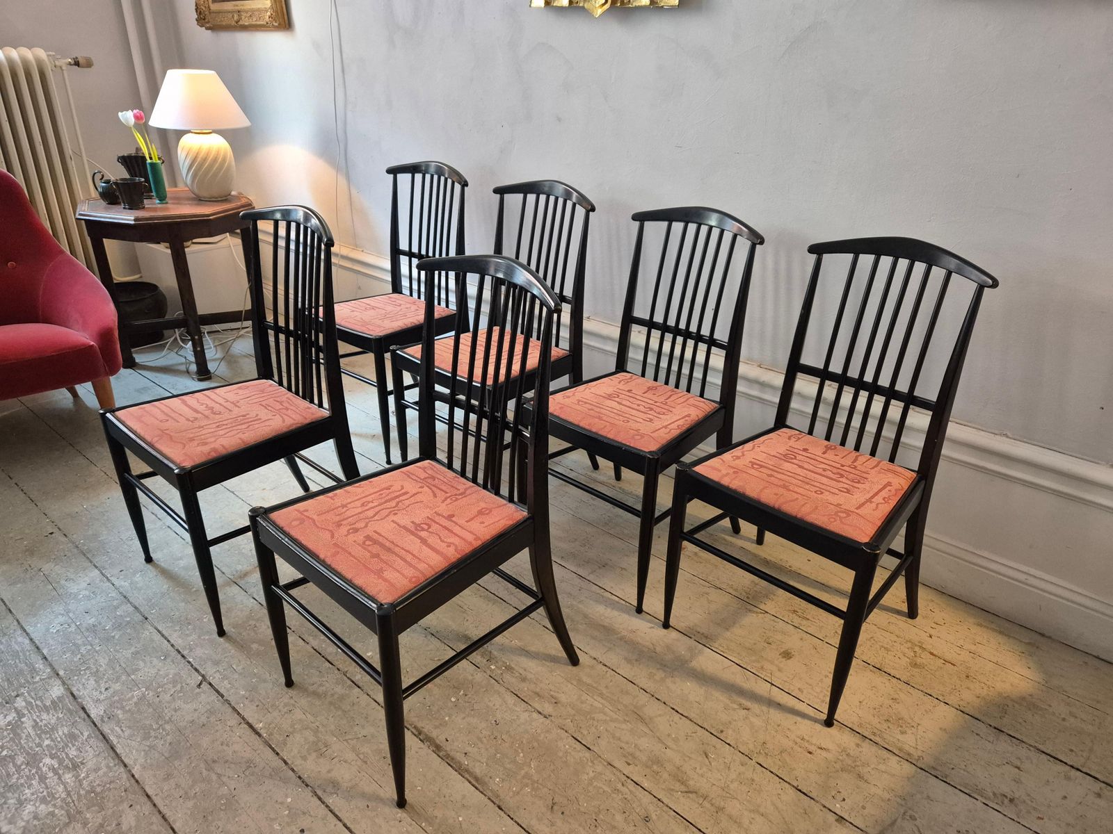 Scandinavian Modern, A Set Of Six Chairs, Model Charlotte, Black Lacqured Wood photo furniture