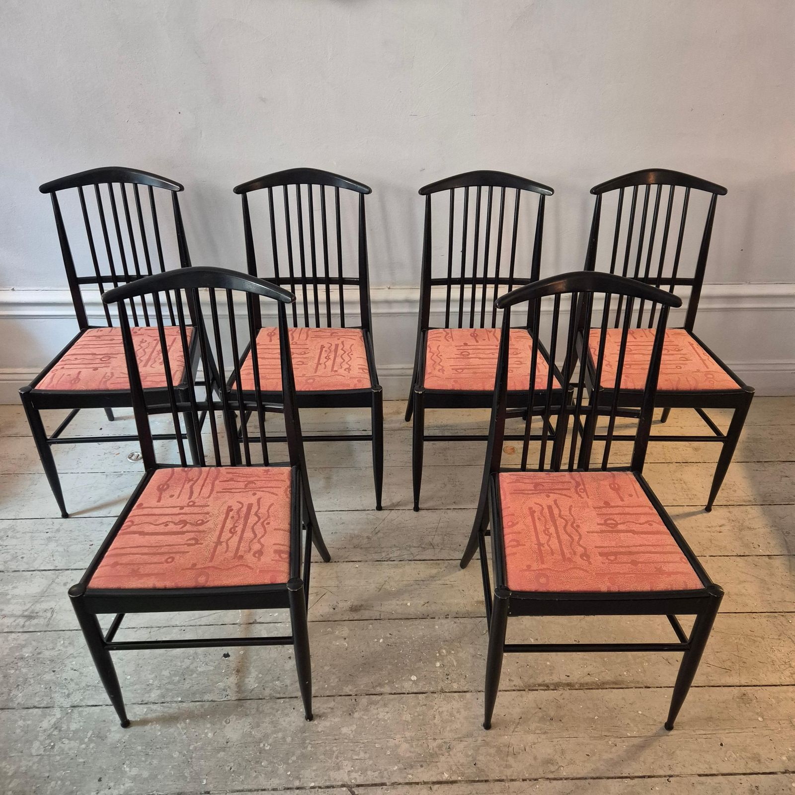 Scandinavian Modern, A Set Of Six Chairs, Model Charlotte, Black Lacqured Wood photo for sale