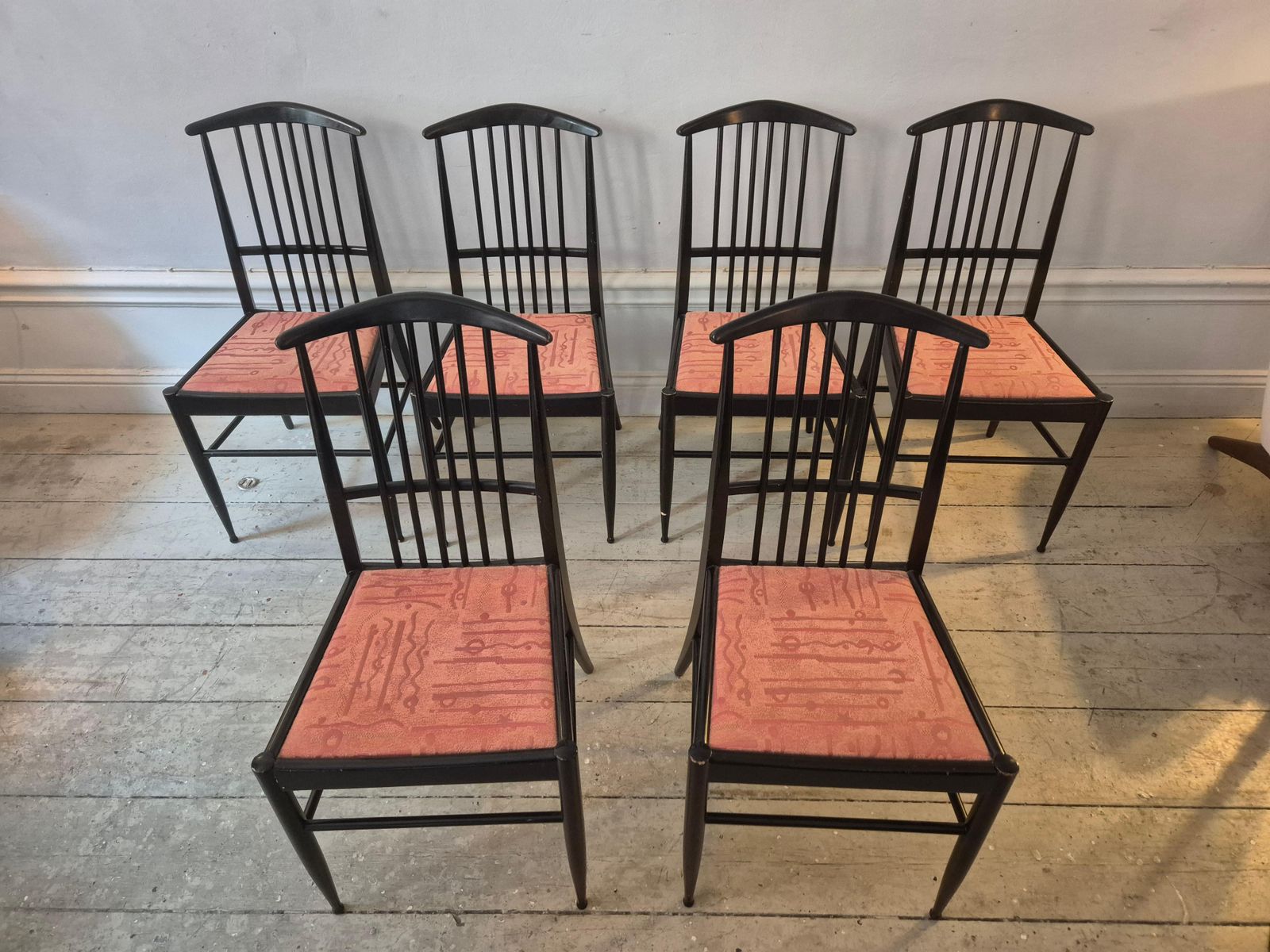 Scandinavian Modern, A Set Of Six Chairs, Model Charlotte, Black Lacqured Wood photo vintage