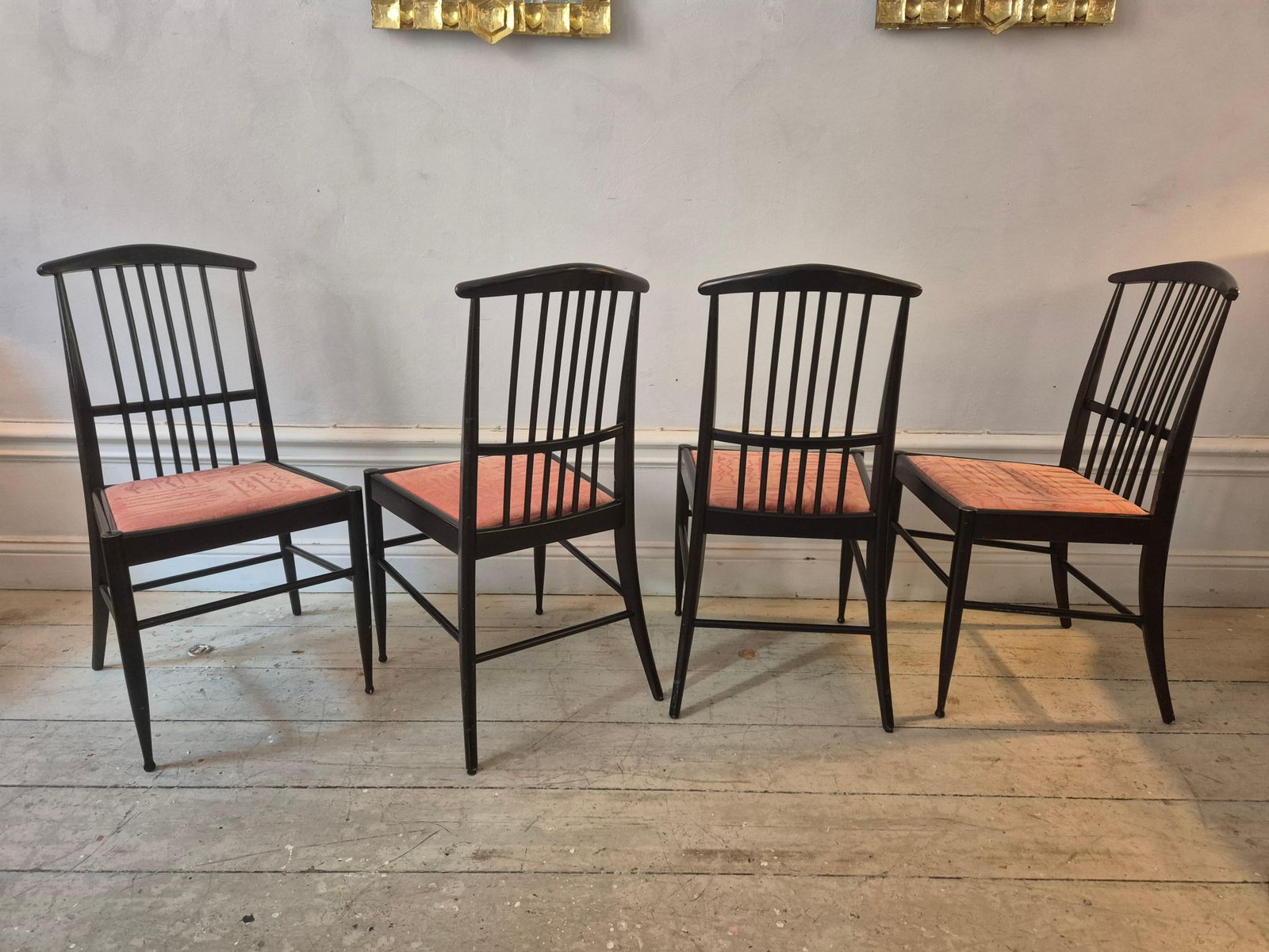 Furniture Scandinavian Modern, A Set Of Six Chairs, Model Charlotte, Black Lacqured Wood photo
