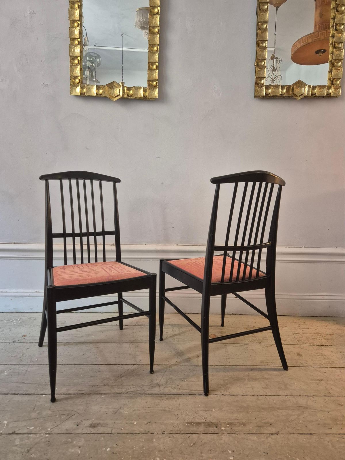 photo vintage Scandinavian Modern, A Set Of Six Chairs, Model Charlotte, Black Lacqured Wood