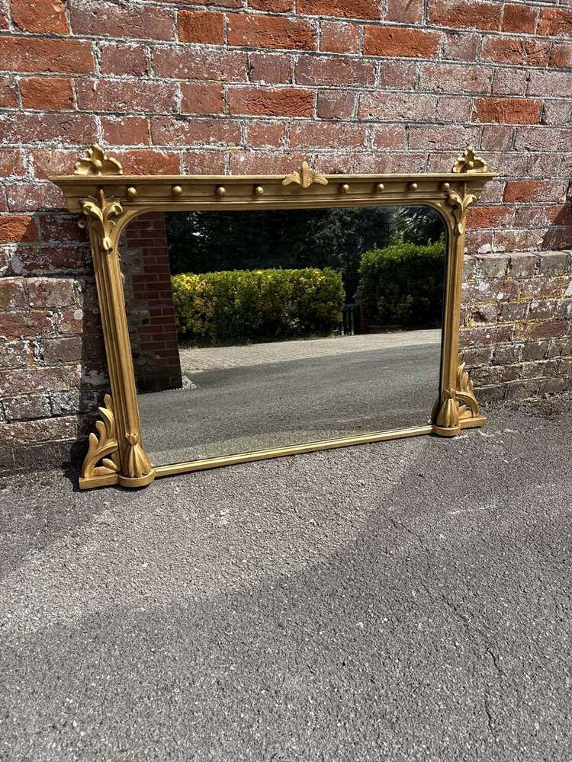 A Superb Antique English 19th Century Carved Wood & Gesso Gilt Overmantle Mirror