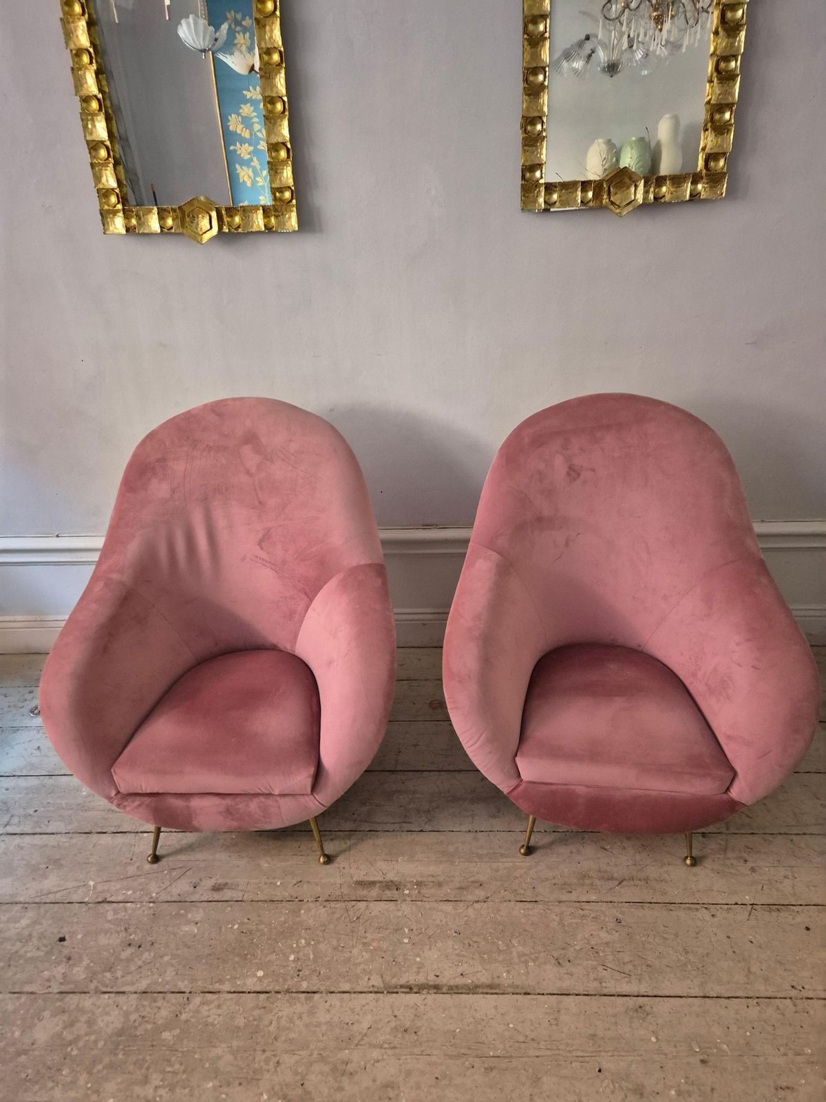 An Elegant Pair Of Easy Chairs With Brass Legs, Italian Mid Century. photo 3072.0