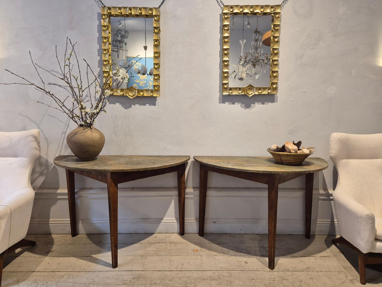 Half Moon Tables, Marbled Table Tops, Allmoge /Swedish Provincial Style, 1860s. photo buy