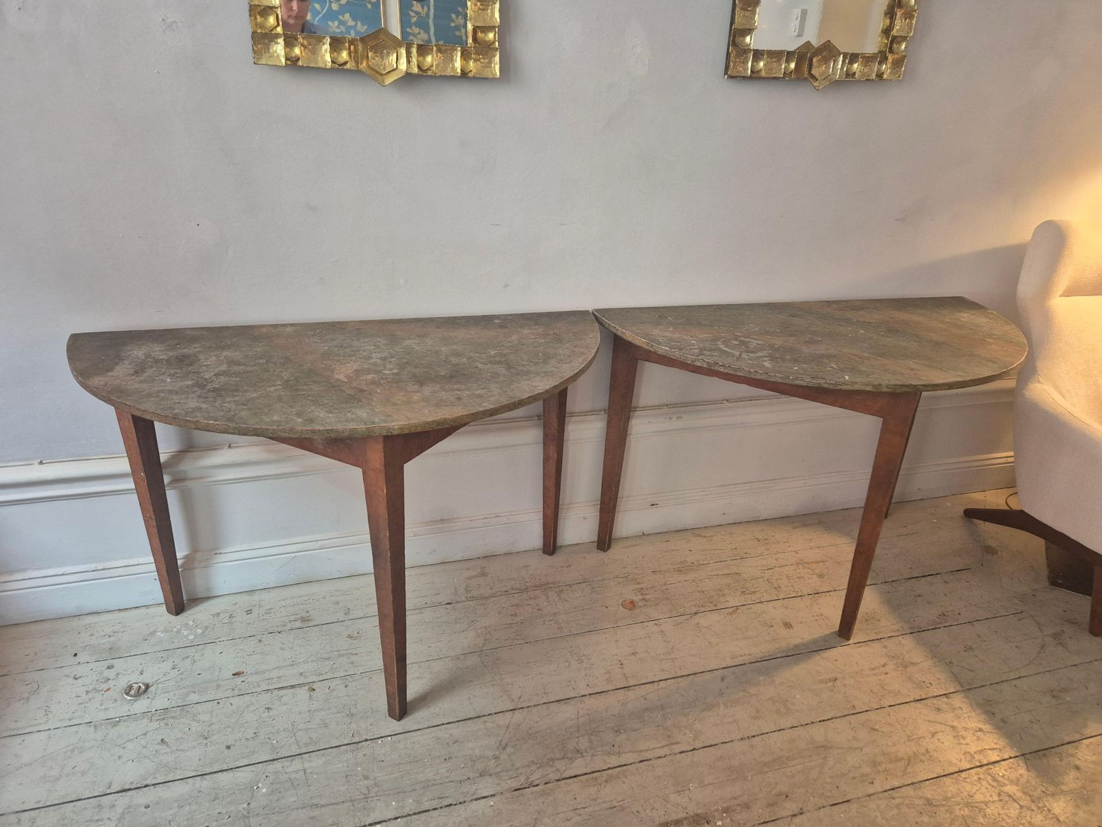 Furniture Half Moon Tables, Marbled Table Tops, Allmoge /Swedish Provincial Style, 1860s. photo