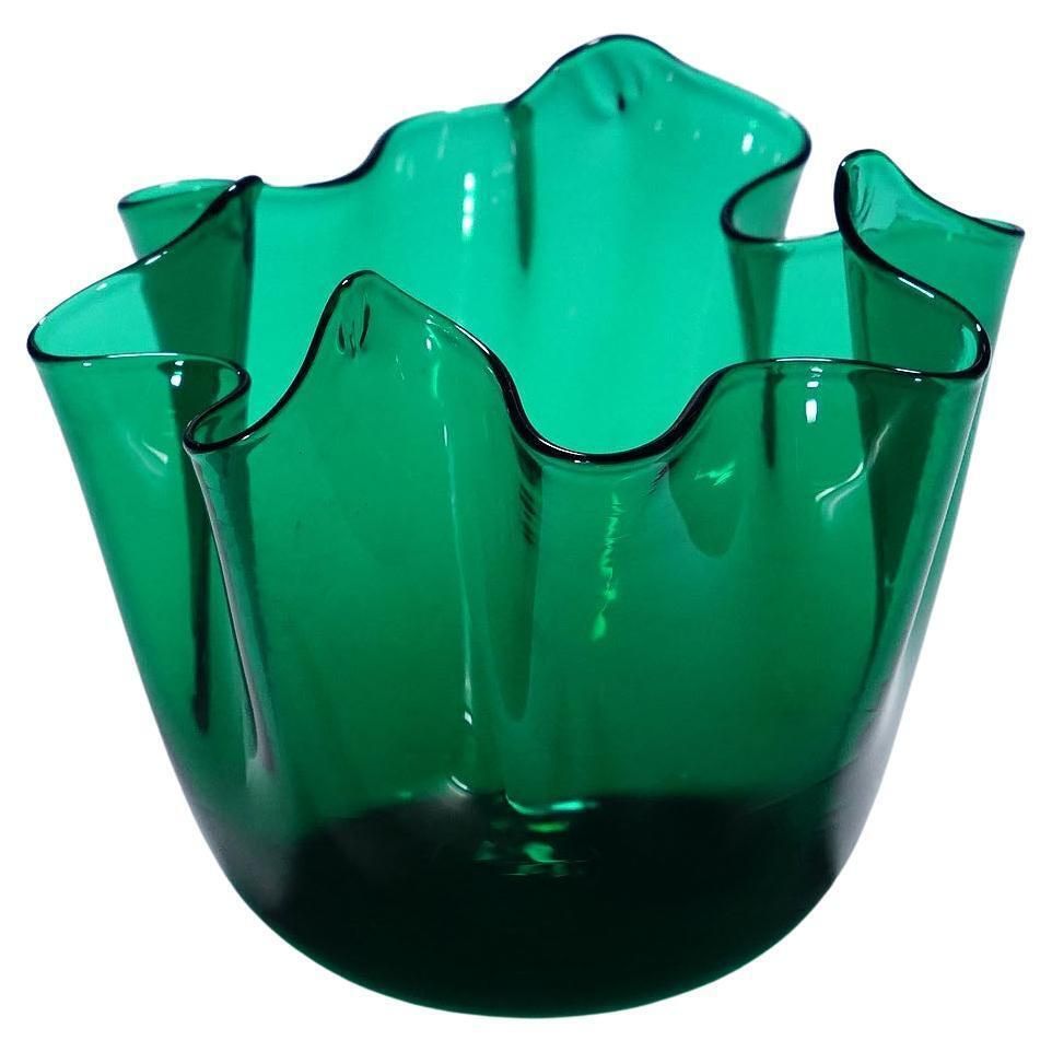 Venini Vase Fazzoletto In Green, Fulvio Bianconi 1950s