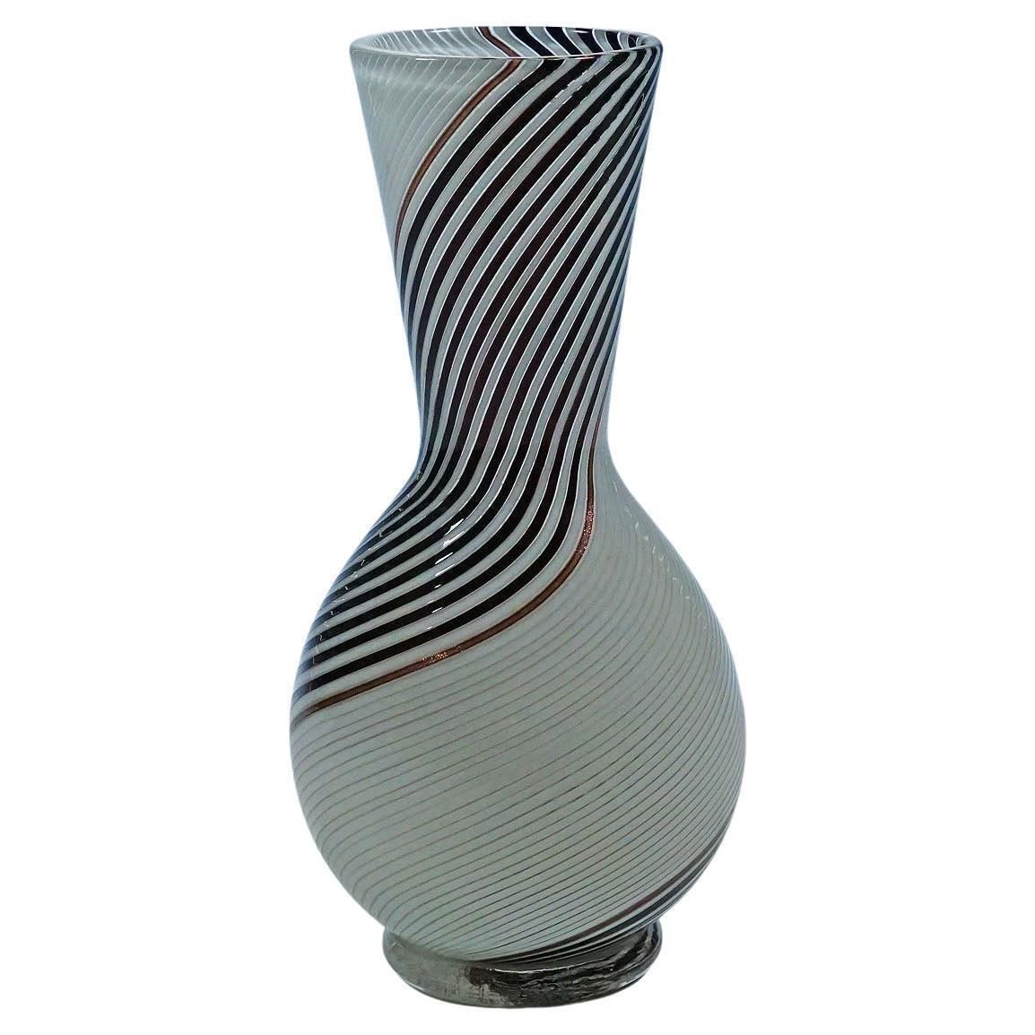 Dino Martens Voor Aureliano Toso Vaas In Filigrain Glas Ca. Jaren 1950