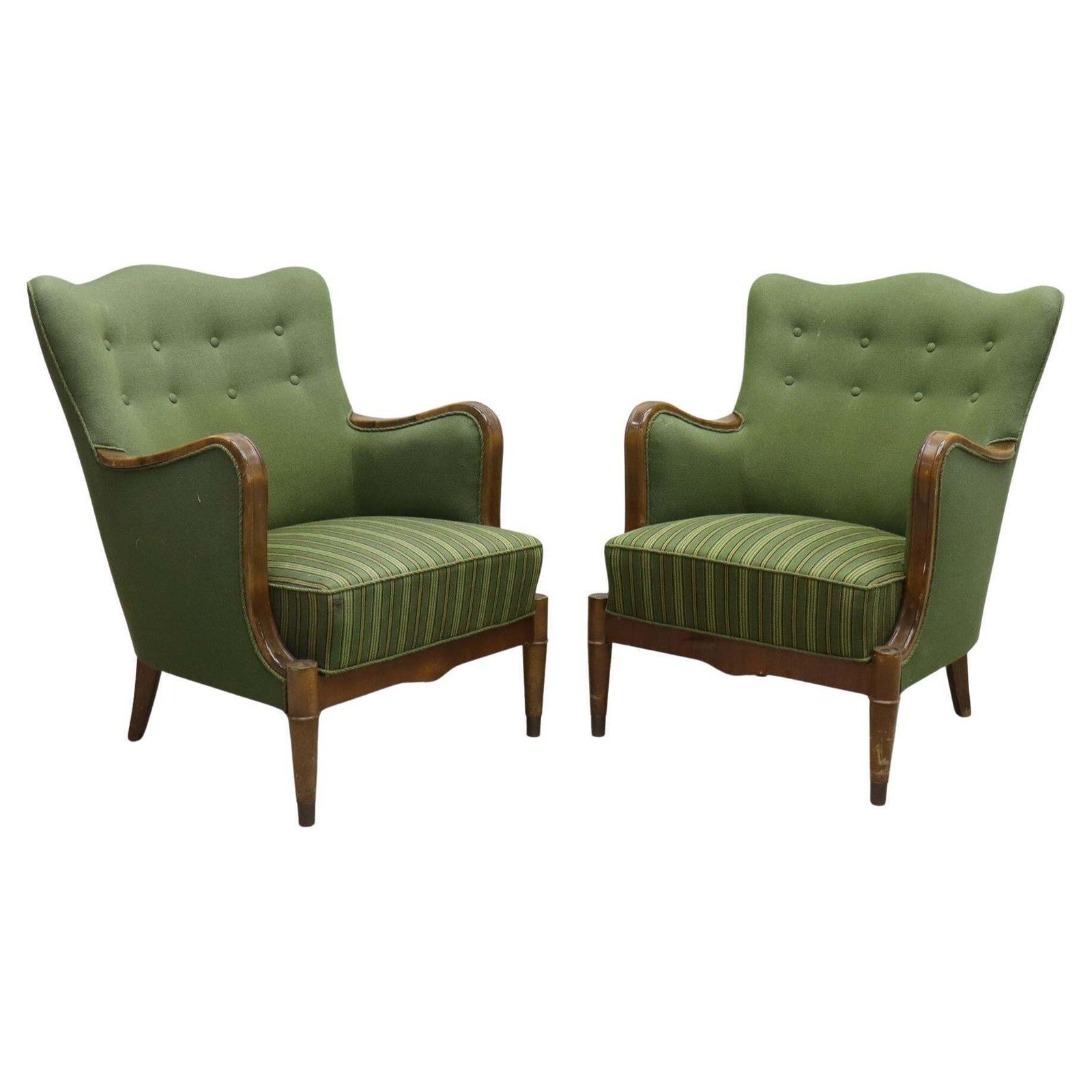 Danish Modern Armchairs By Alfred Christensen. Beautiful Shape, Brass Feet.