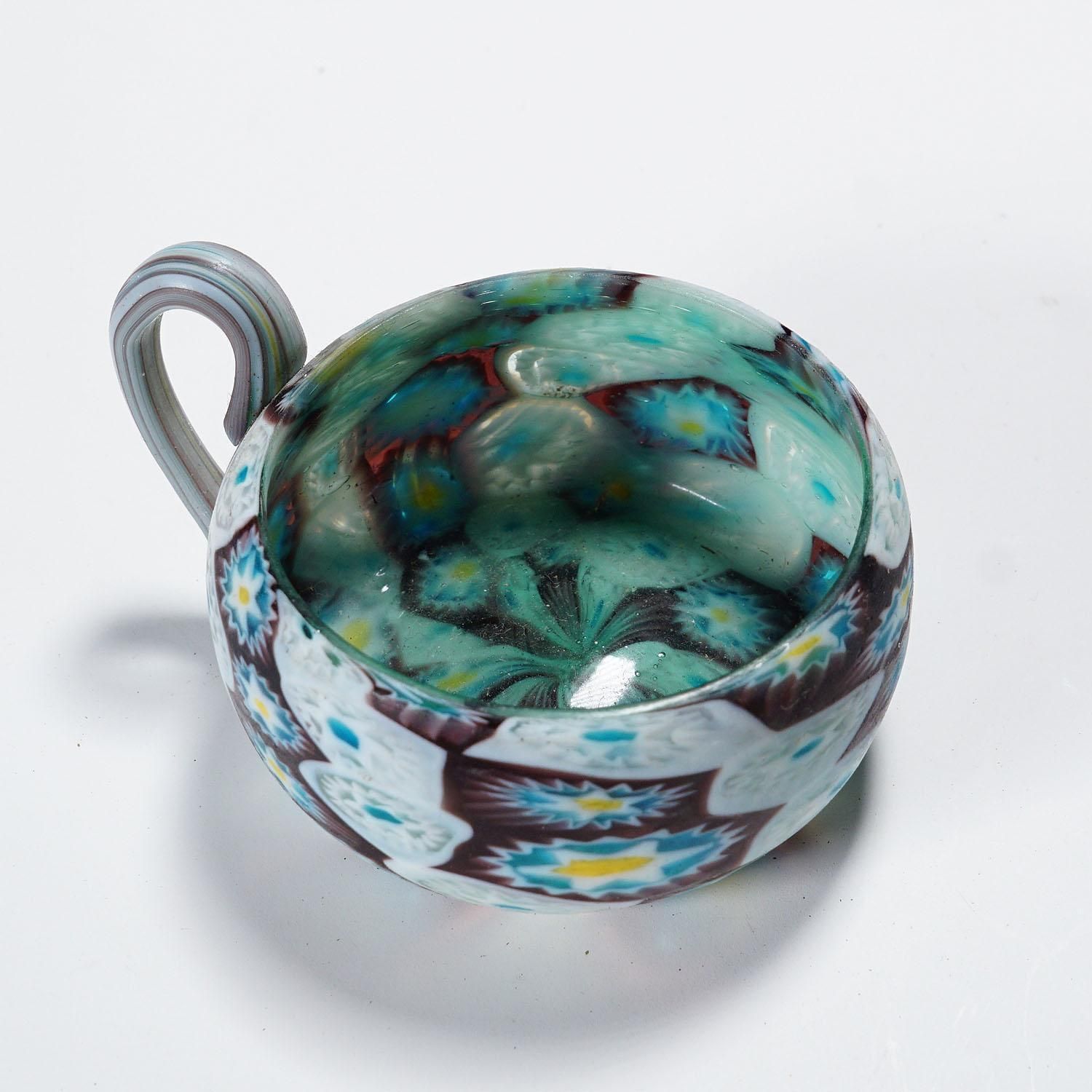 Antique Millefiori Bowl With Handle, Fratelli Toso Murano Ca. 1900s photo 259.0