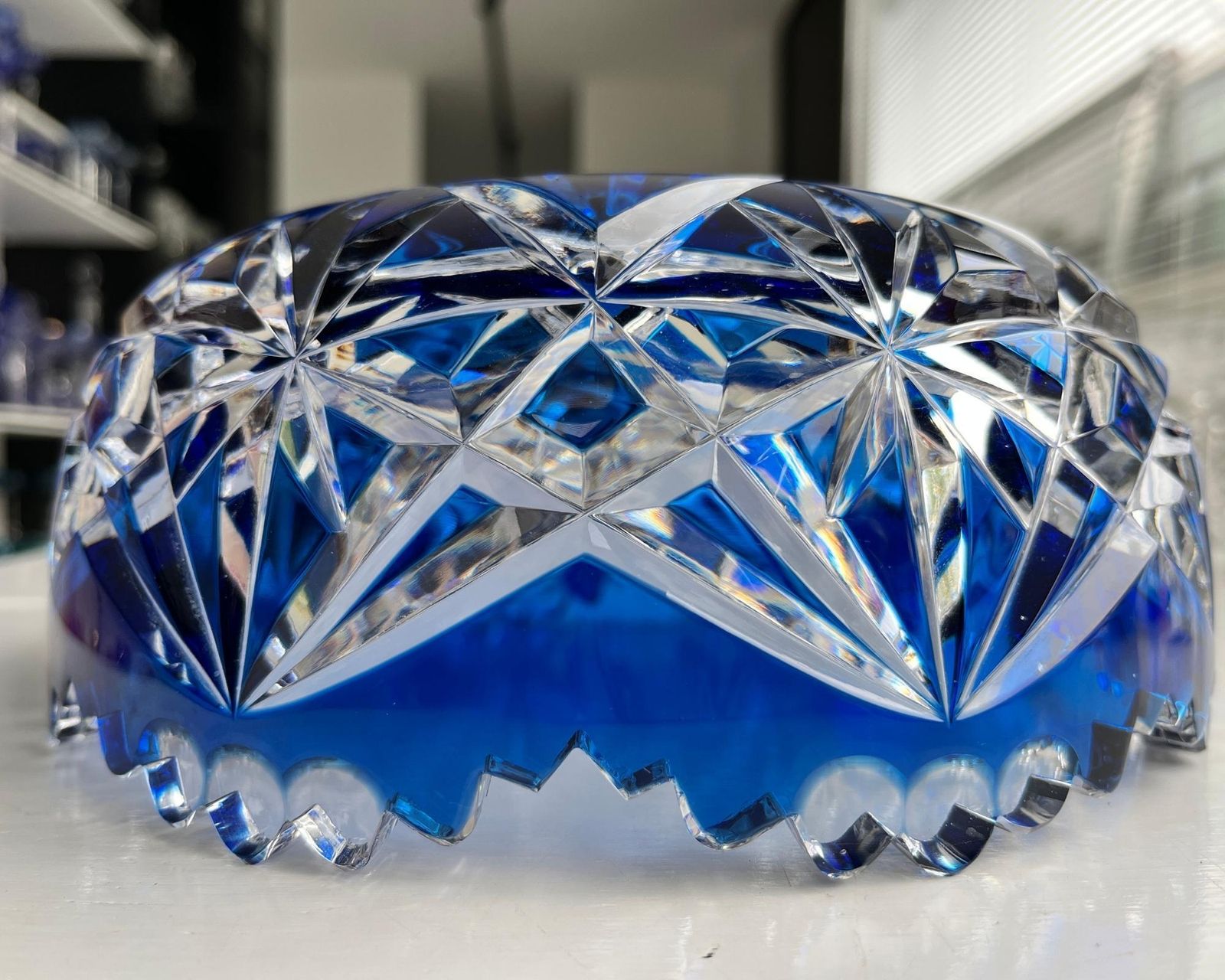Val Saint Lambert Kristal | Franse Blauwe Schaal | Double Bleu | Gesigneerd photo 630.0