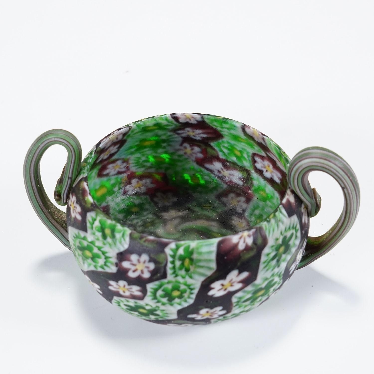 Antique Millefiori Bowl With Handles, Fratelli Toso Murano Ca. 1900s photo vinterior
