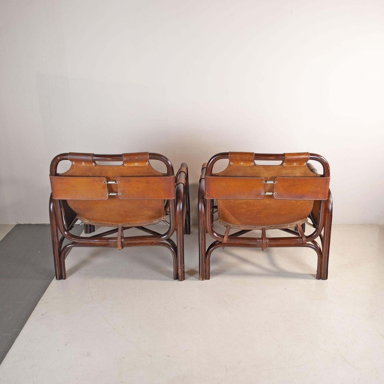 Tito Agnoli Set Of Two Bamboo Cane Armchairs 1960s photo vintage