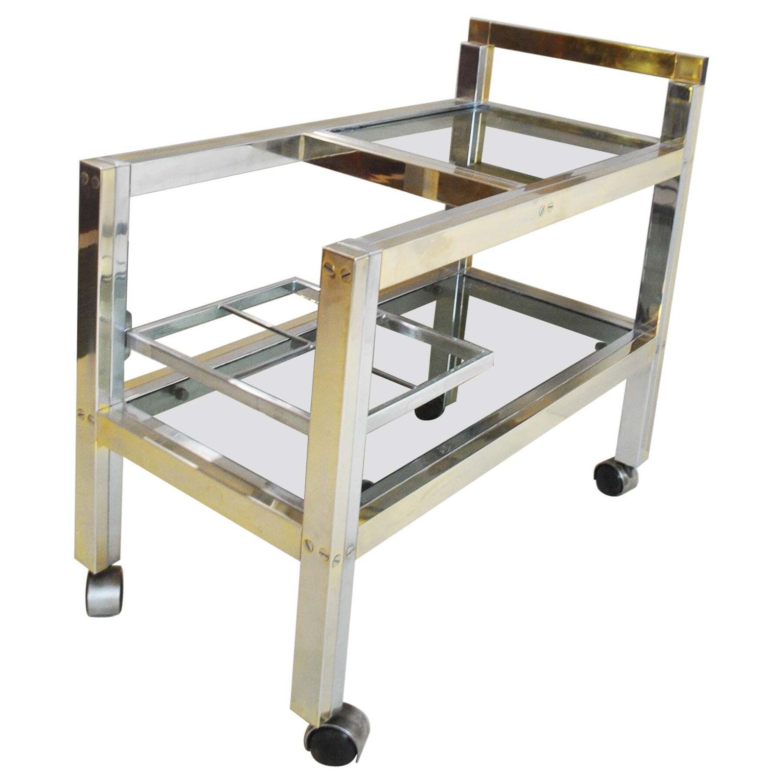 Italian Trolley Bar In Brass And Steel 70's Style Romeo Rega