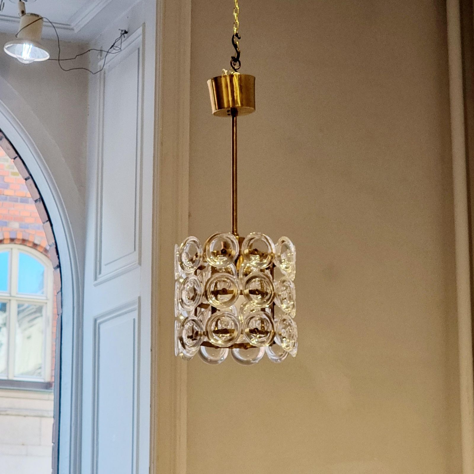 Carl Fagerlund, Glass & Brass Pendant, Fagerhult/Orrefors, Scandinavian Modern photo for sale