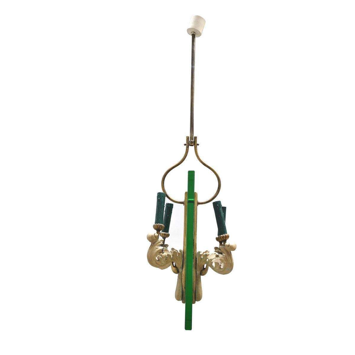 Pietro Chiesa Style Midcentury Chandelier In Brass And Crystal, 1940s photo Lighting