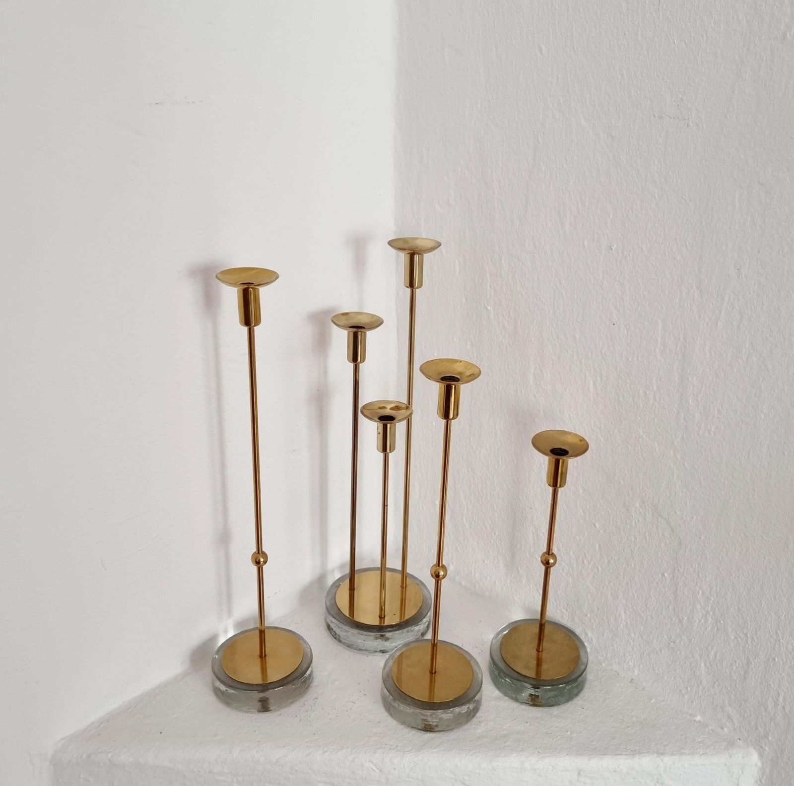 Gunnar Ander, Four Candle Holders, Brass & Glass, Ystad Metall, Swedish Modern photo buy