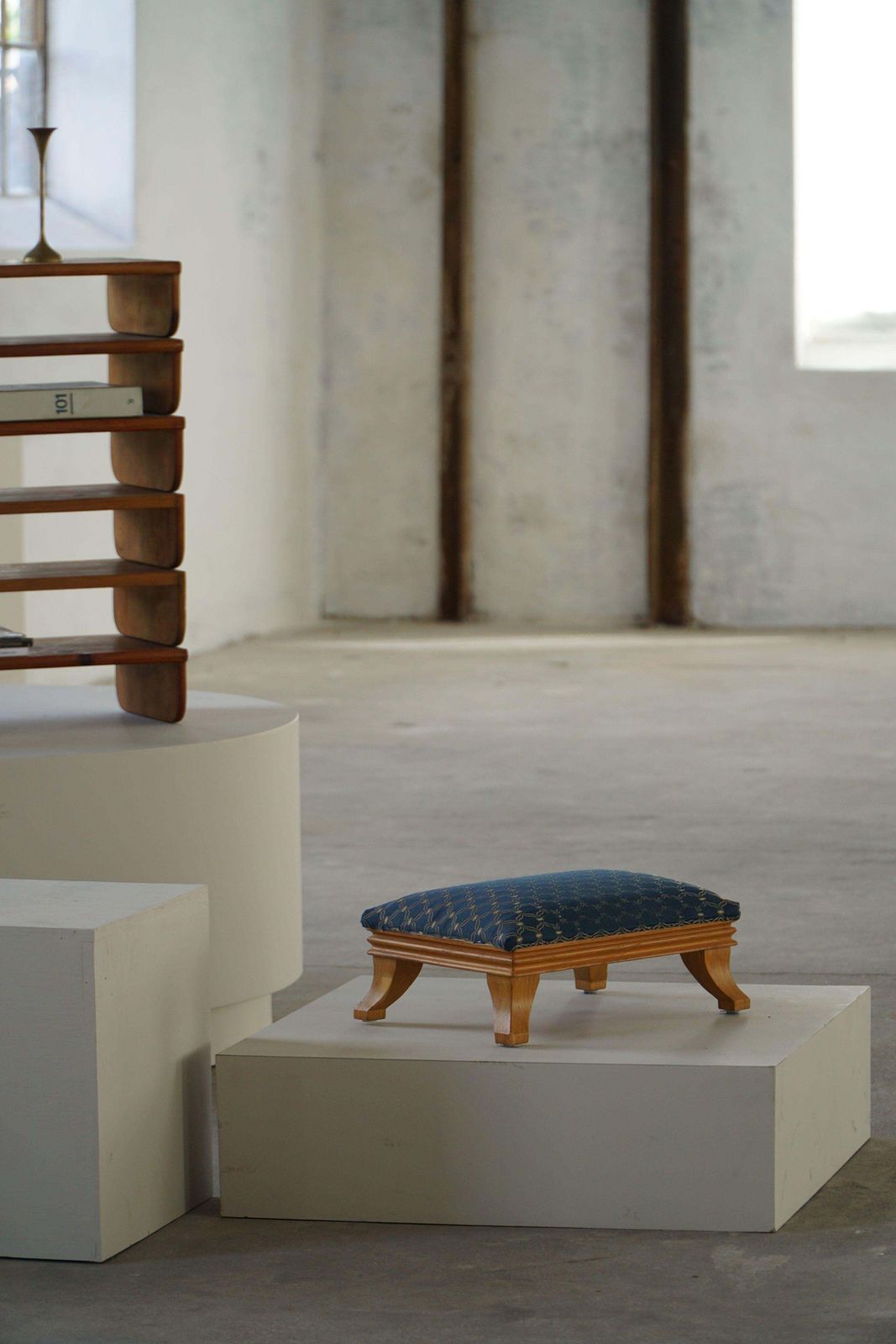 Furniture French Art Deco Low Foot Stool With Vintage Upholstery Made In The 1940s photo
