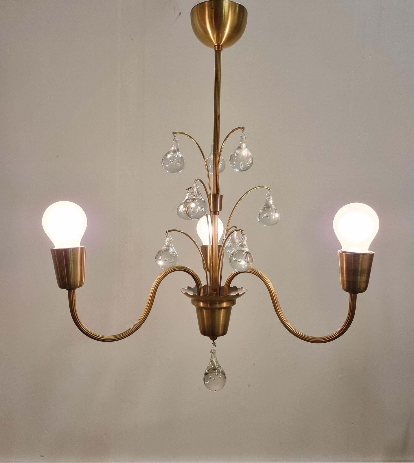 Swedish Grace, Decorative Brass & Glass Pendant / Chandelier, 1940/50s photo furniture