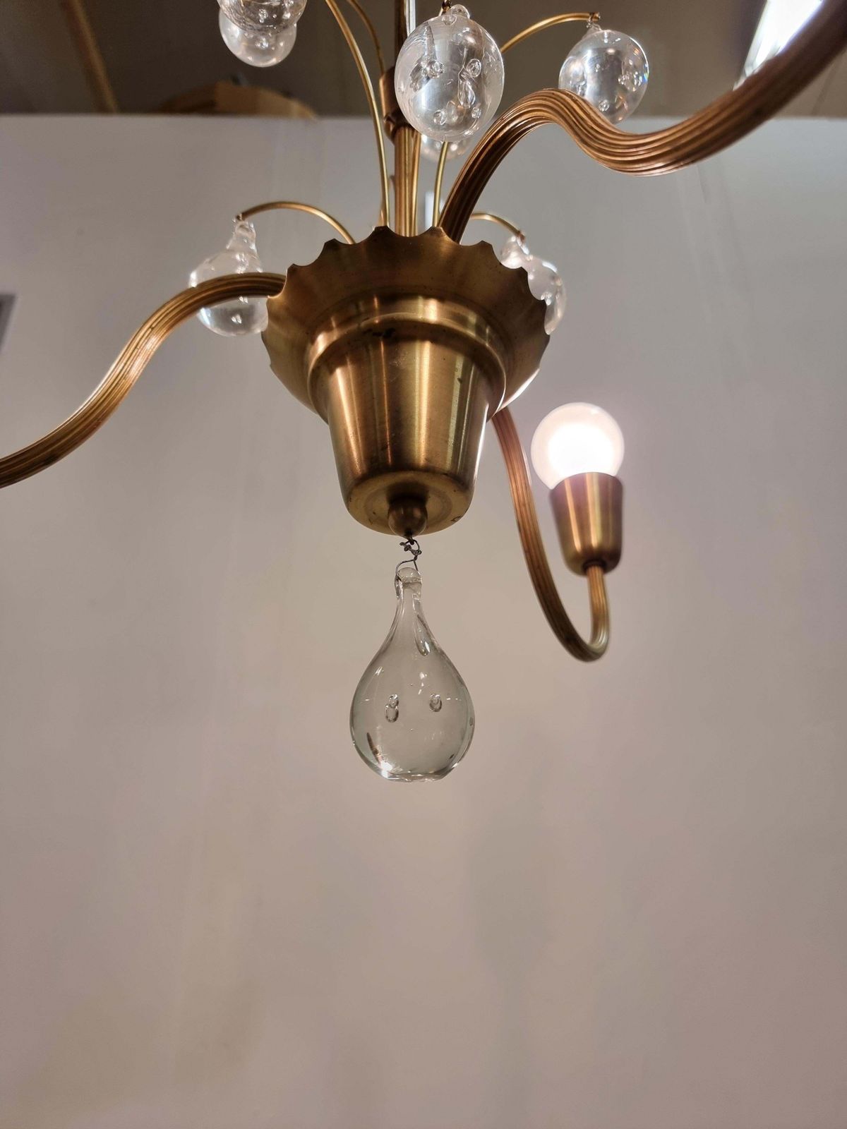 Swedish Grace, Decorative Brass & Glass Pendant / Chandelier, 1940/50s photo Lighting