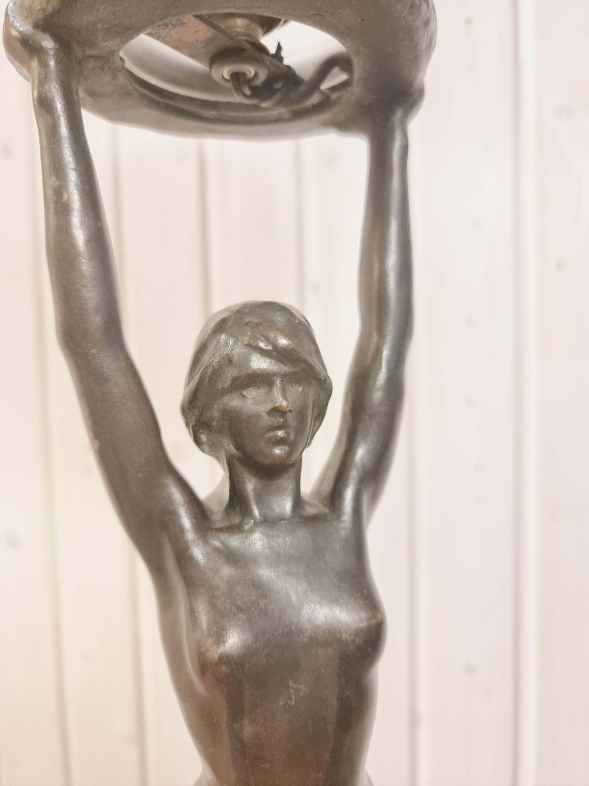 Table Lamp In Bronze, Gerda Sprinchorn For Herman Bergman Stockholm, Art Nouveau photo vintage