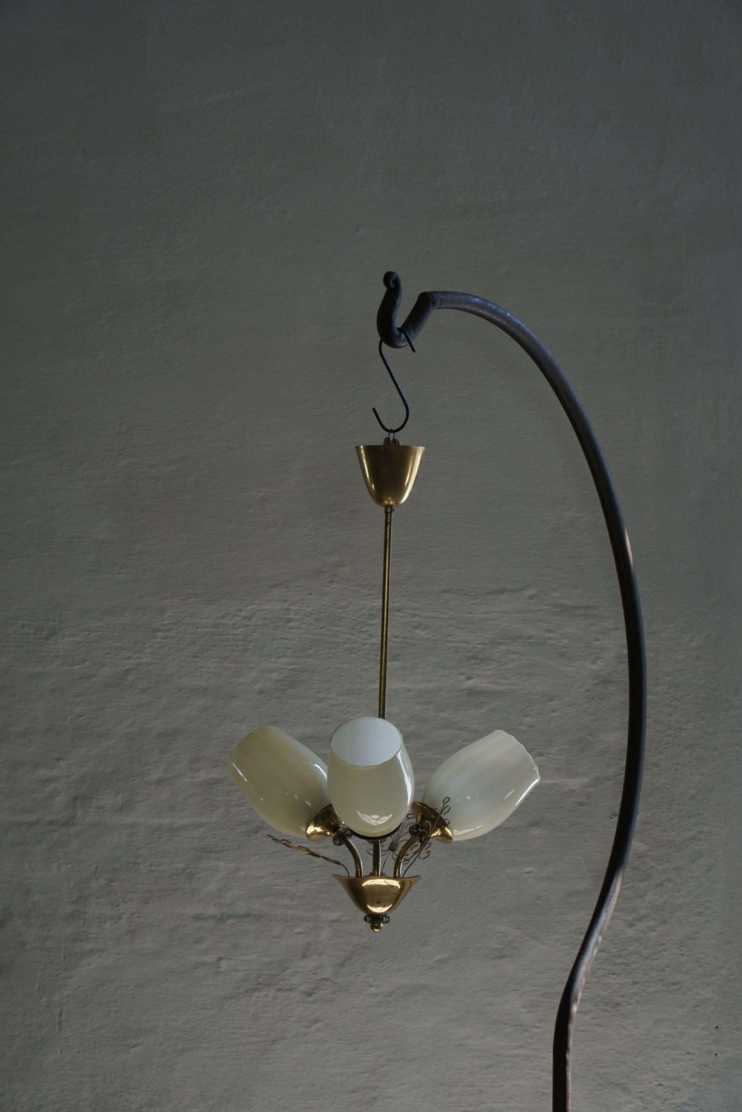 Paavo Tynell For Idman Oy, 3 Arm Chandelier In Brass & Glass, Mid Century, 1940s photo for sale