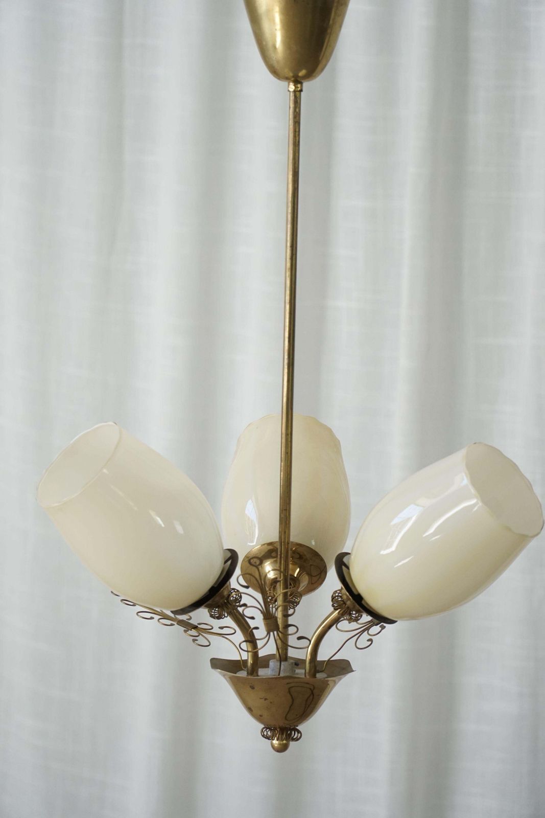 Paavo Tynell For Idman Oy, 3 Arm Chandelier In Brass & Glass, Mid Century, 1940s photo 3547.0