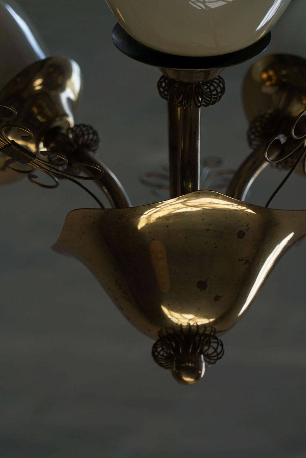 Paavo Tynell For Idman Oy, 3 Arm Chandelier In Brass & Glass, Mid Century, 1940s photo buy