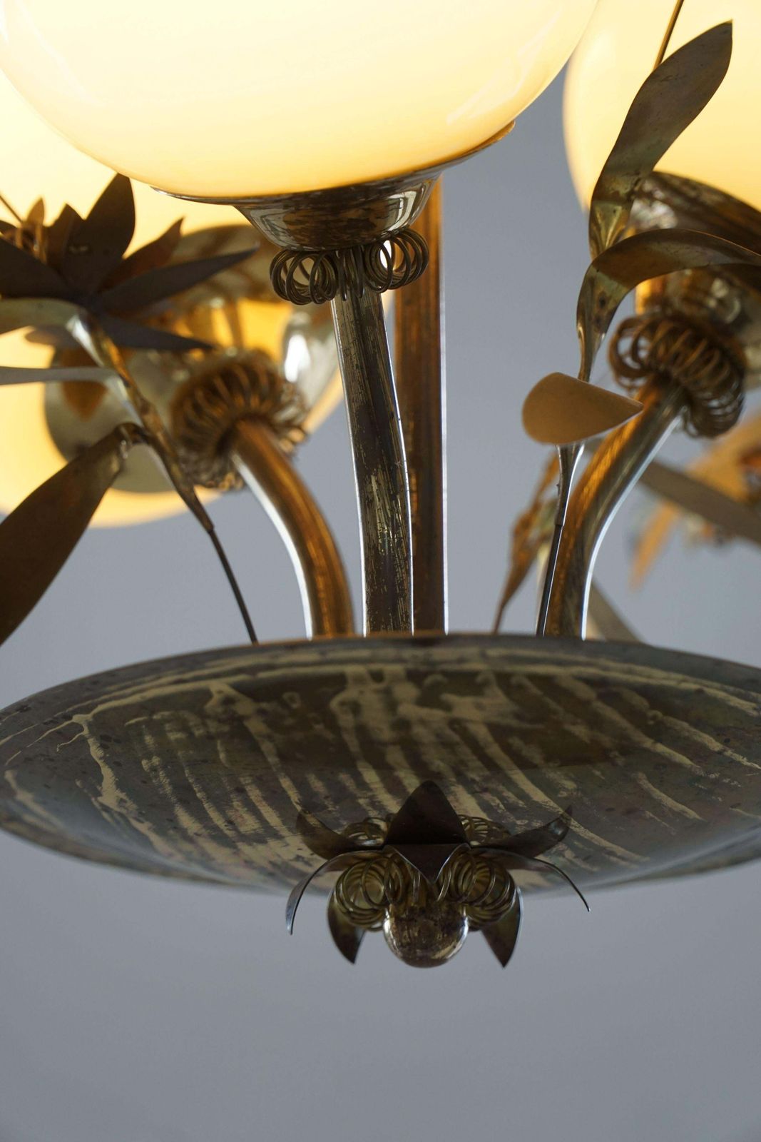 photo vinterior Mid Century Glass & Brass Chandelier, Model 501 3 By Stockmann, Finland, 1940s