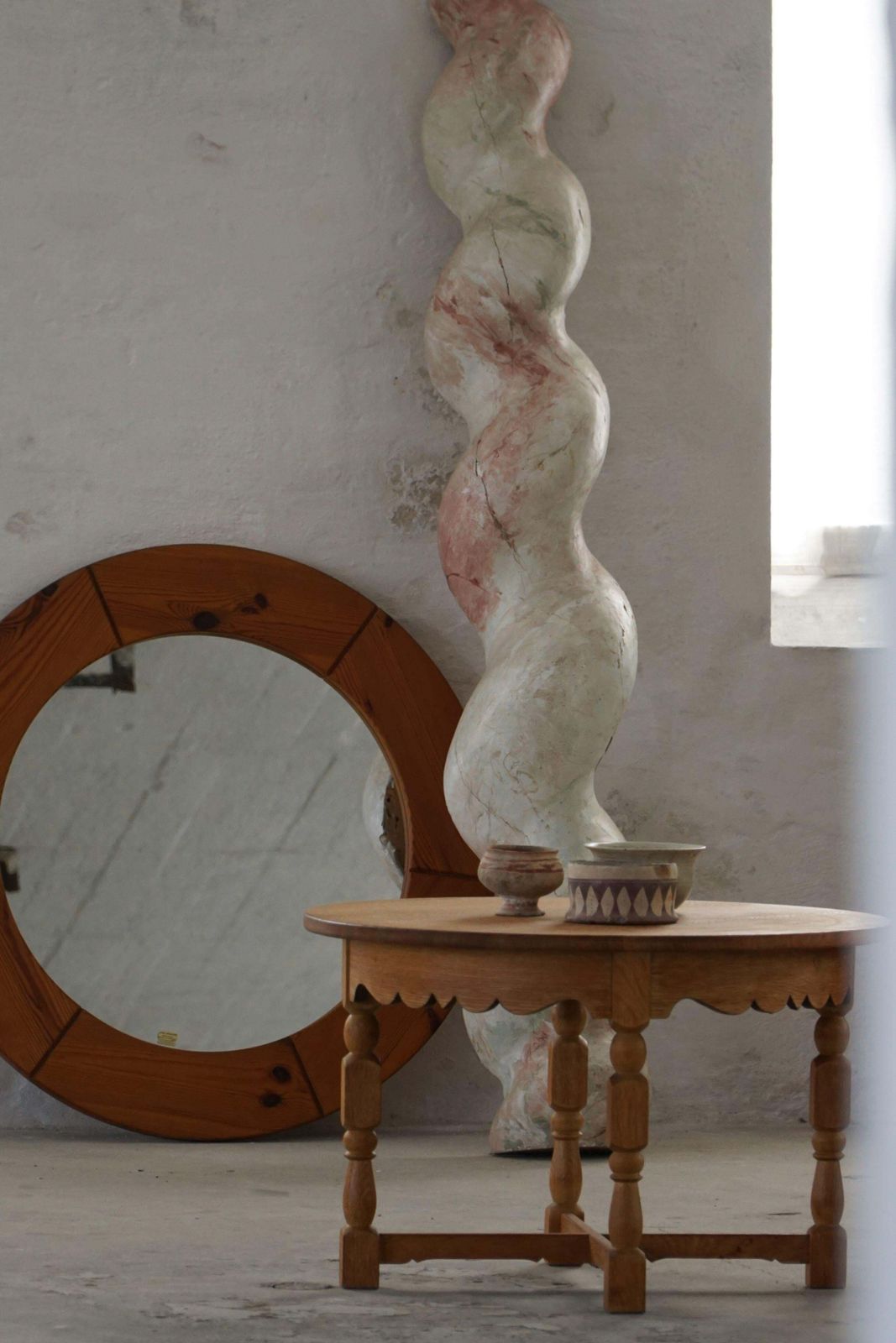 Mid Century Round Danish Side Table In Solid Oak, Henning Kjærnulf, 1960s photo vinterior