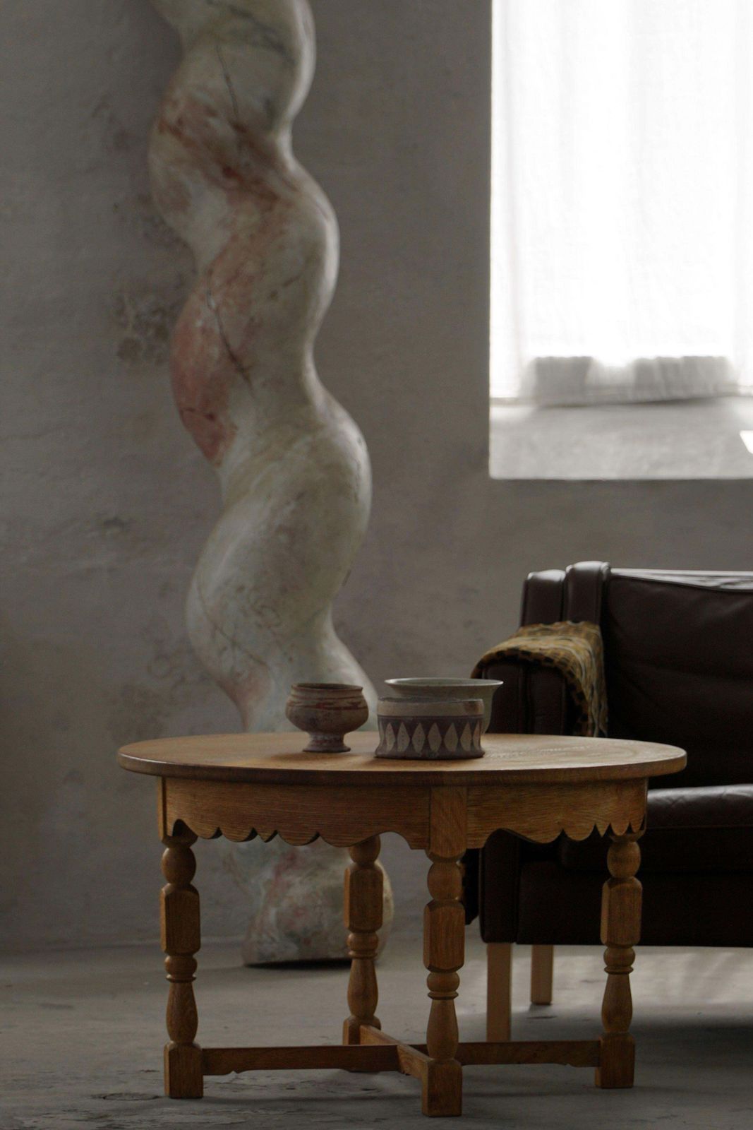 Mid Century Round Danish Side Table In Solid Oak, Henning Kjærnulf, 1960s photo buy