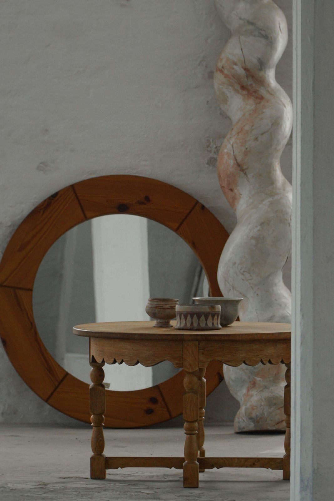 photo for sale Mid Century Round Danish Side Table In Solid Oak, Henning Kjærnulf, 1960s