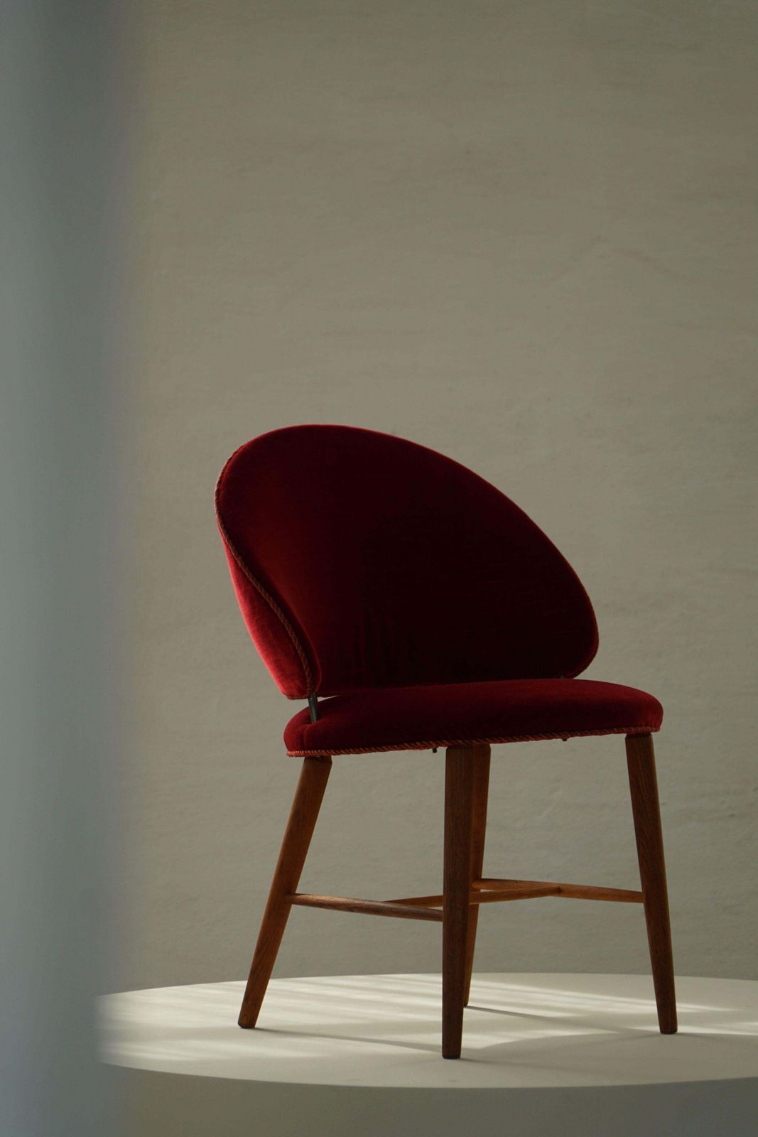 Mid Century Dressing Chair In Oak & Red Velvet, By A Danish Cabinetmaker, 1950s photo Furniture