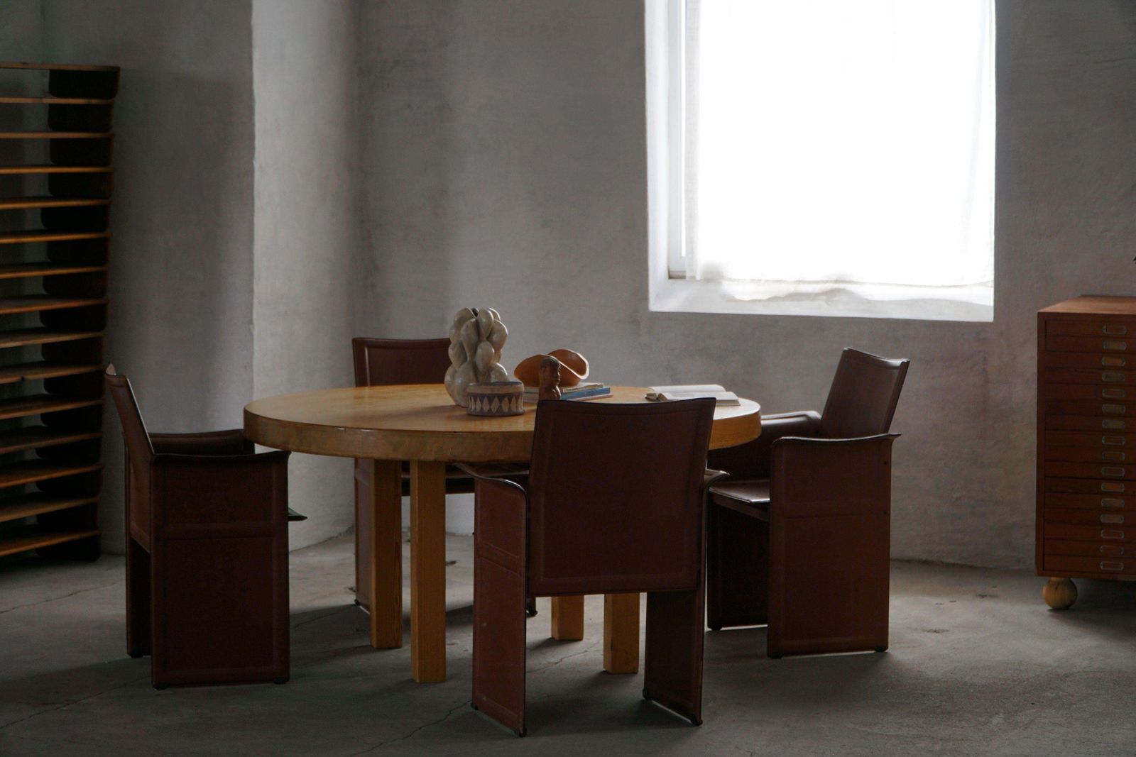 Set Of 4 Armchairs In Brown/Red Leather, Tito Agnoli, Italian Modern, 1970s photo vintage