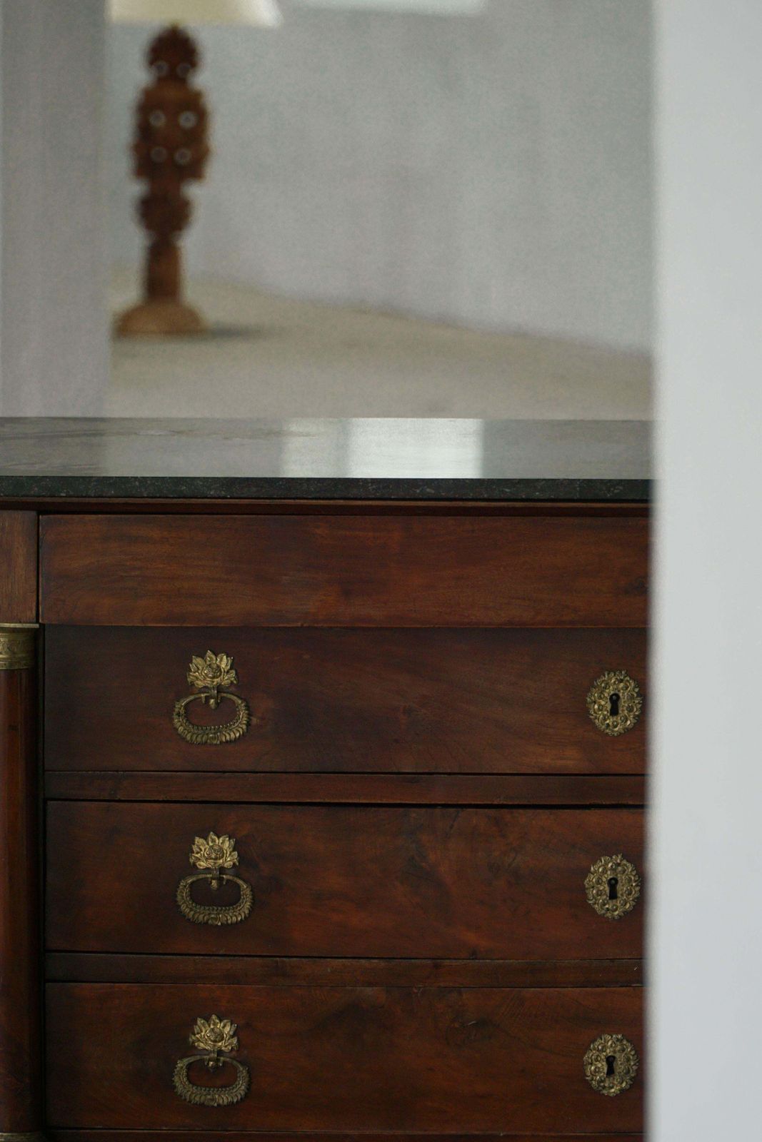 French Empire Commode / Chest Of Drawers, Walnut & Bronze Mounts, 19th Century photo vintage