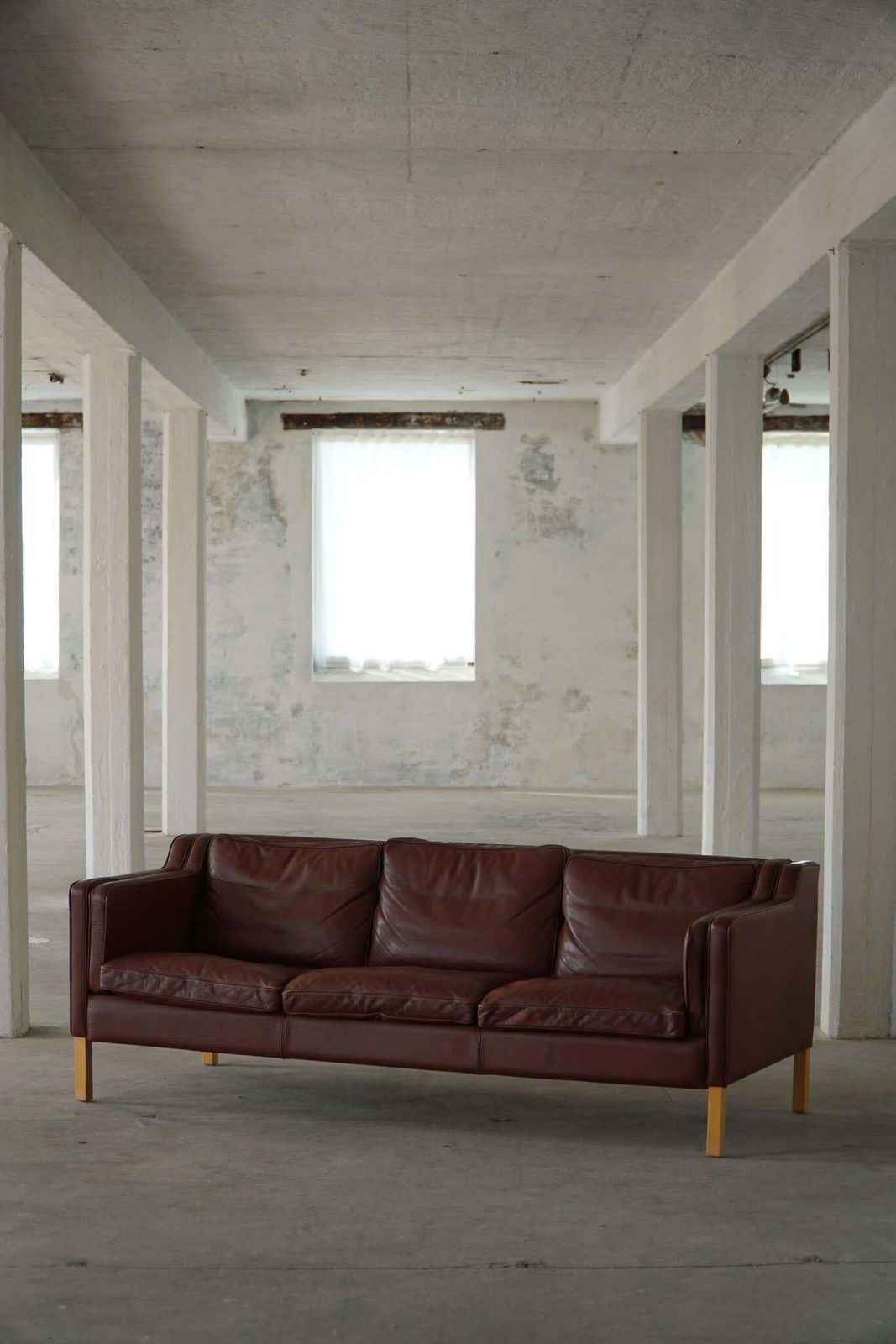 Stouby Møbelfabrik, Mid Century 3 Seater Sofa In Brown Leather, Made In 1970s photo Furniture