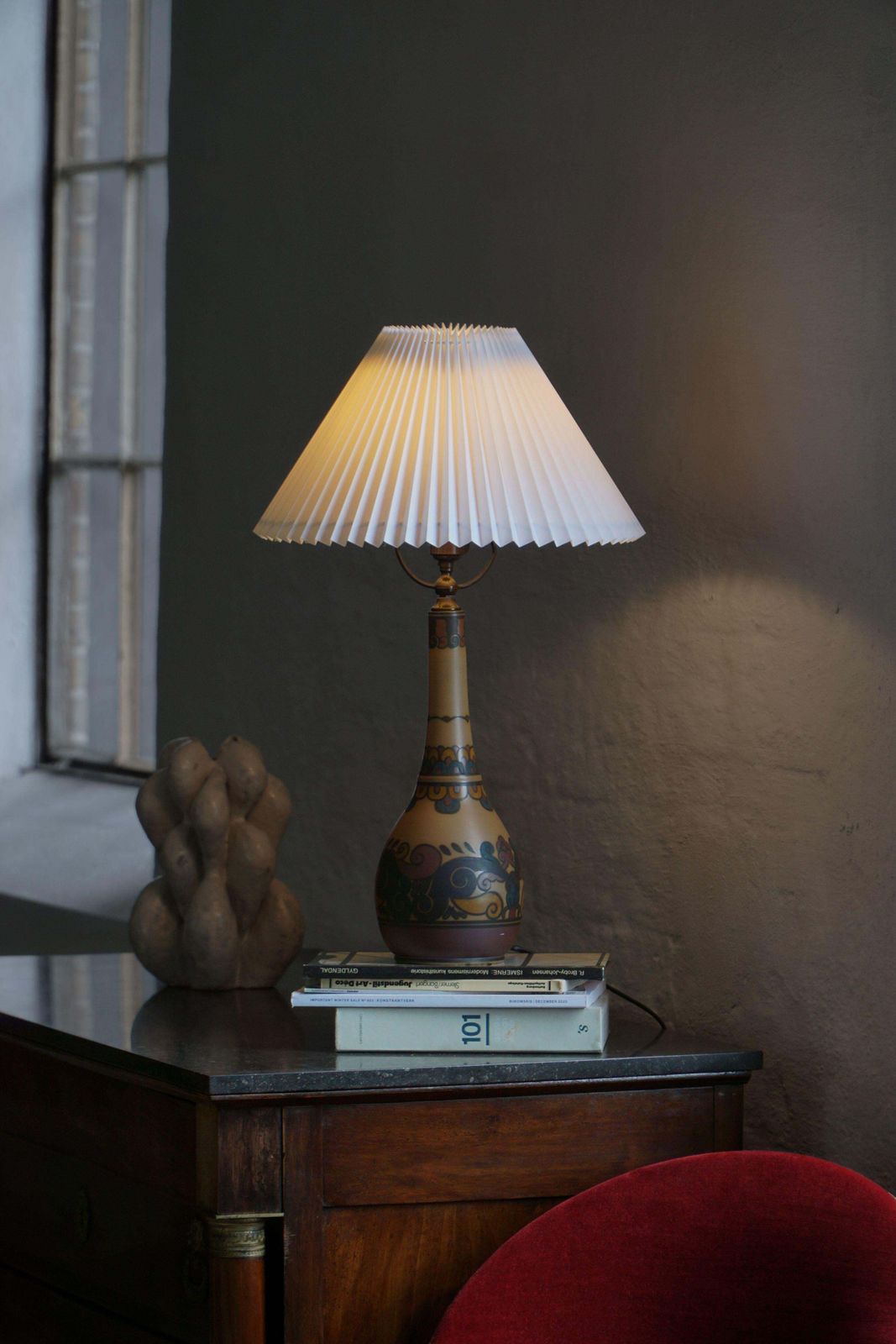 Colorful Art Nouveau Table Lamp In Terracotta By L. Hjorth, Bornholm, 1930s photo vinterior