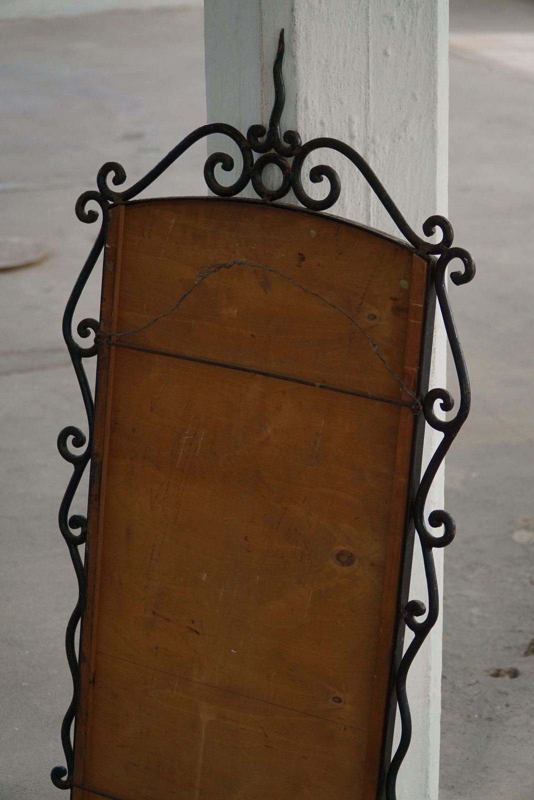French Mid Century Modern, Brutalist Wrought Iron Wall Mirror, Made In The 1950s photo vintage